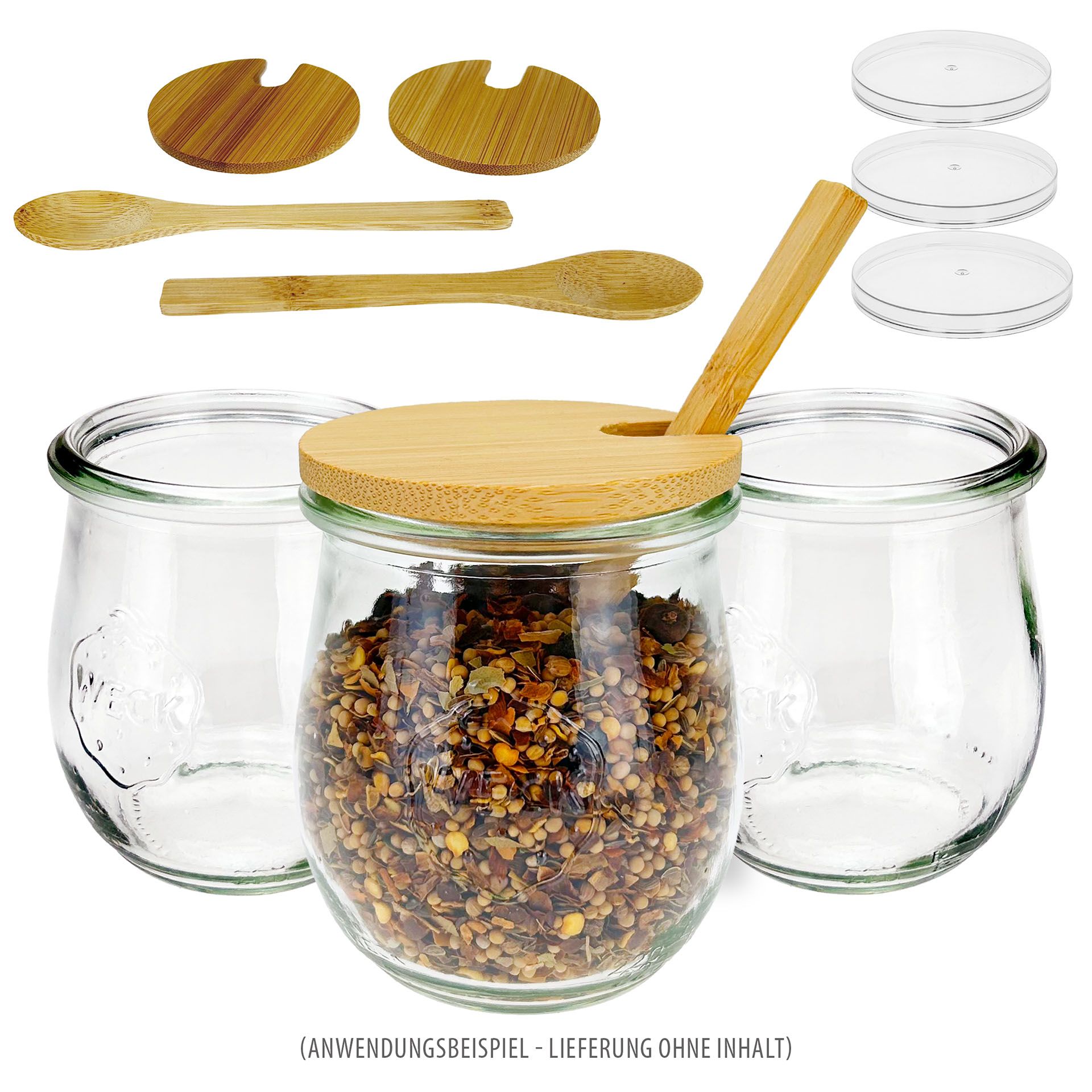 WECK-Mini-Tulpenglas mit Bambusdeckel und Löffel, 3er Set