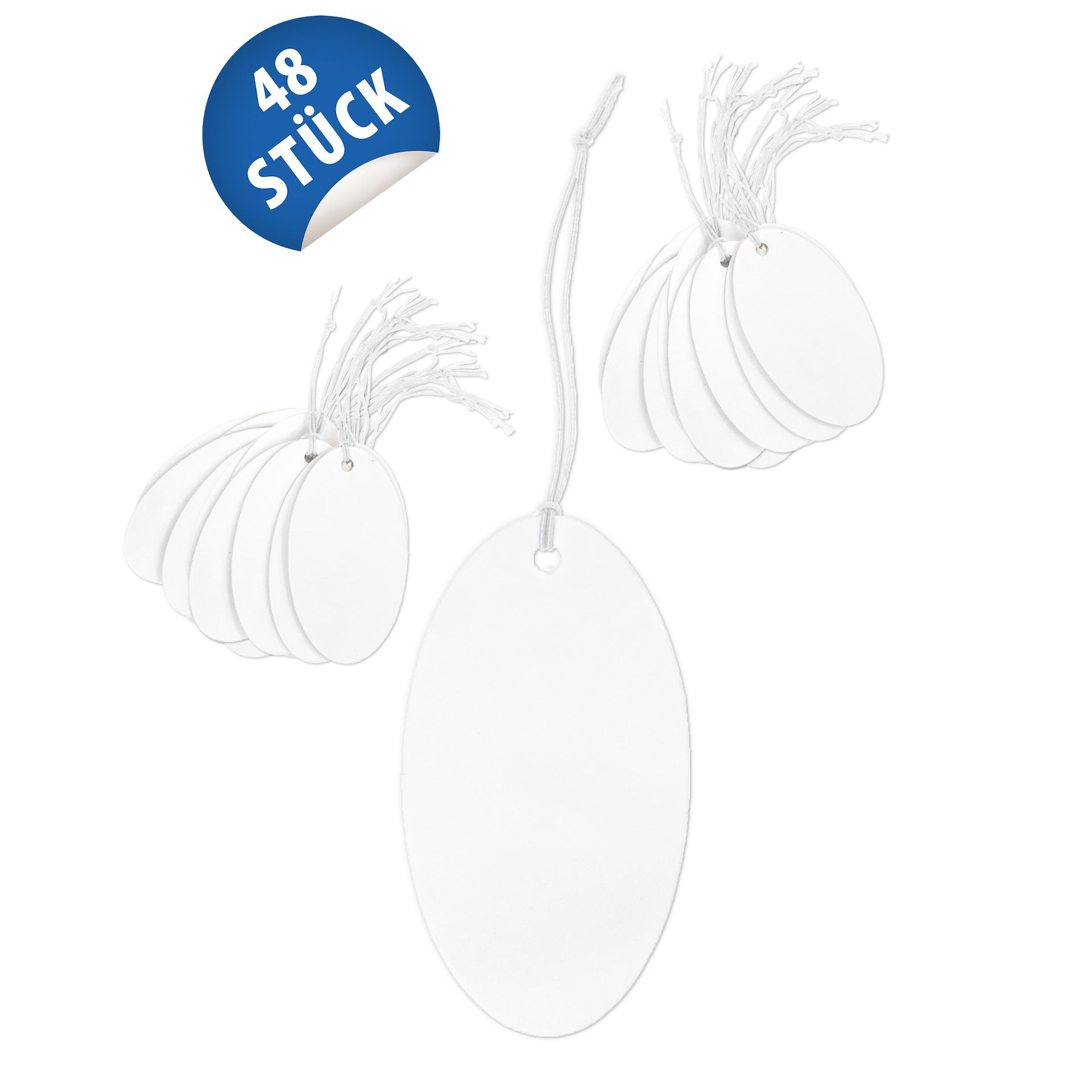 Anhängeetiketten oval 5,5 x 3 cm weiß, 48 Stück