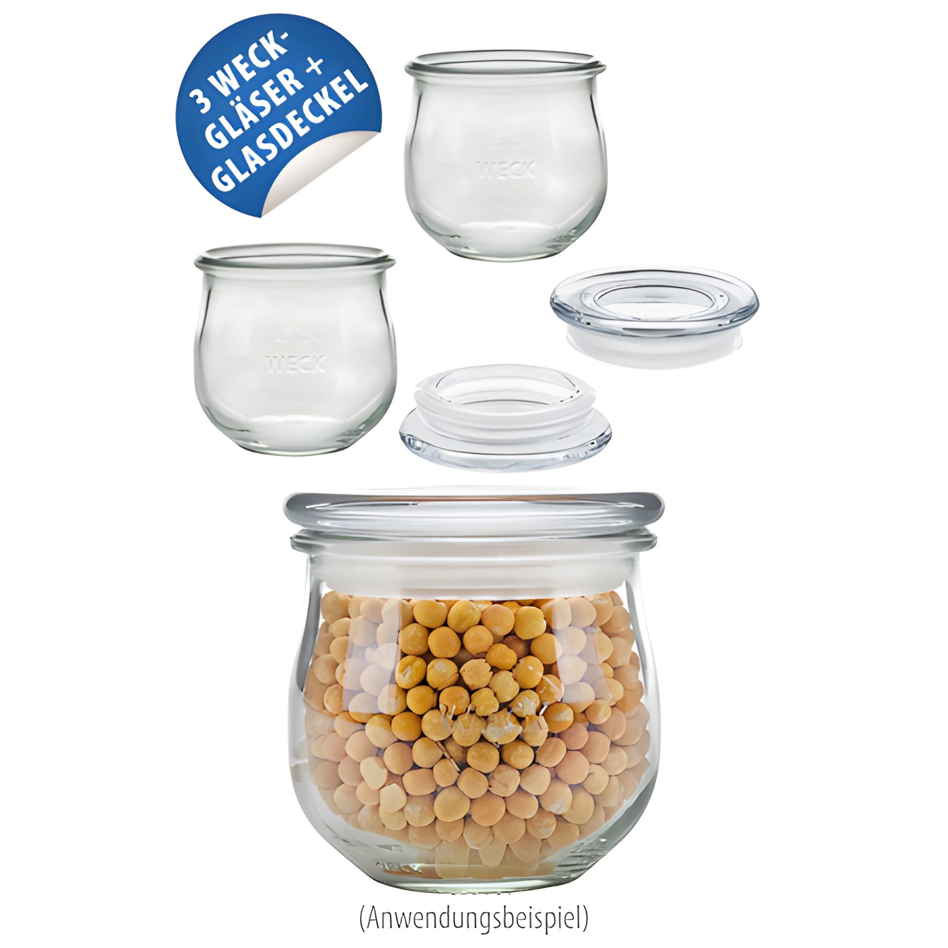 WECK-Tulpenglas 370 ml mit Glasdeckel, 3er Set