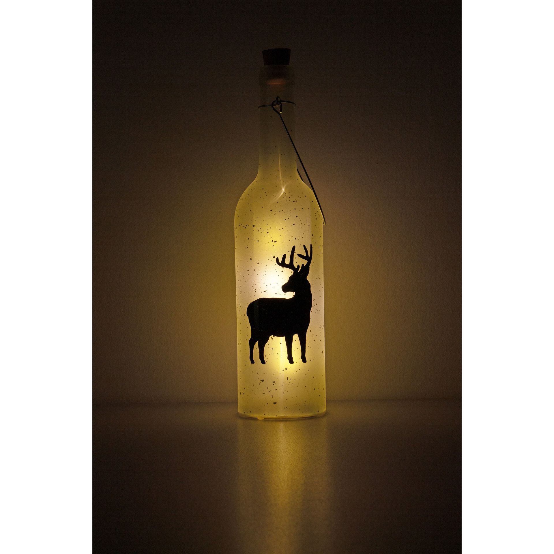 Deko-Flaschenlampe 'Hirsch im Schnee' 30 cm, 5 LEDs