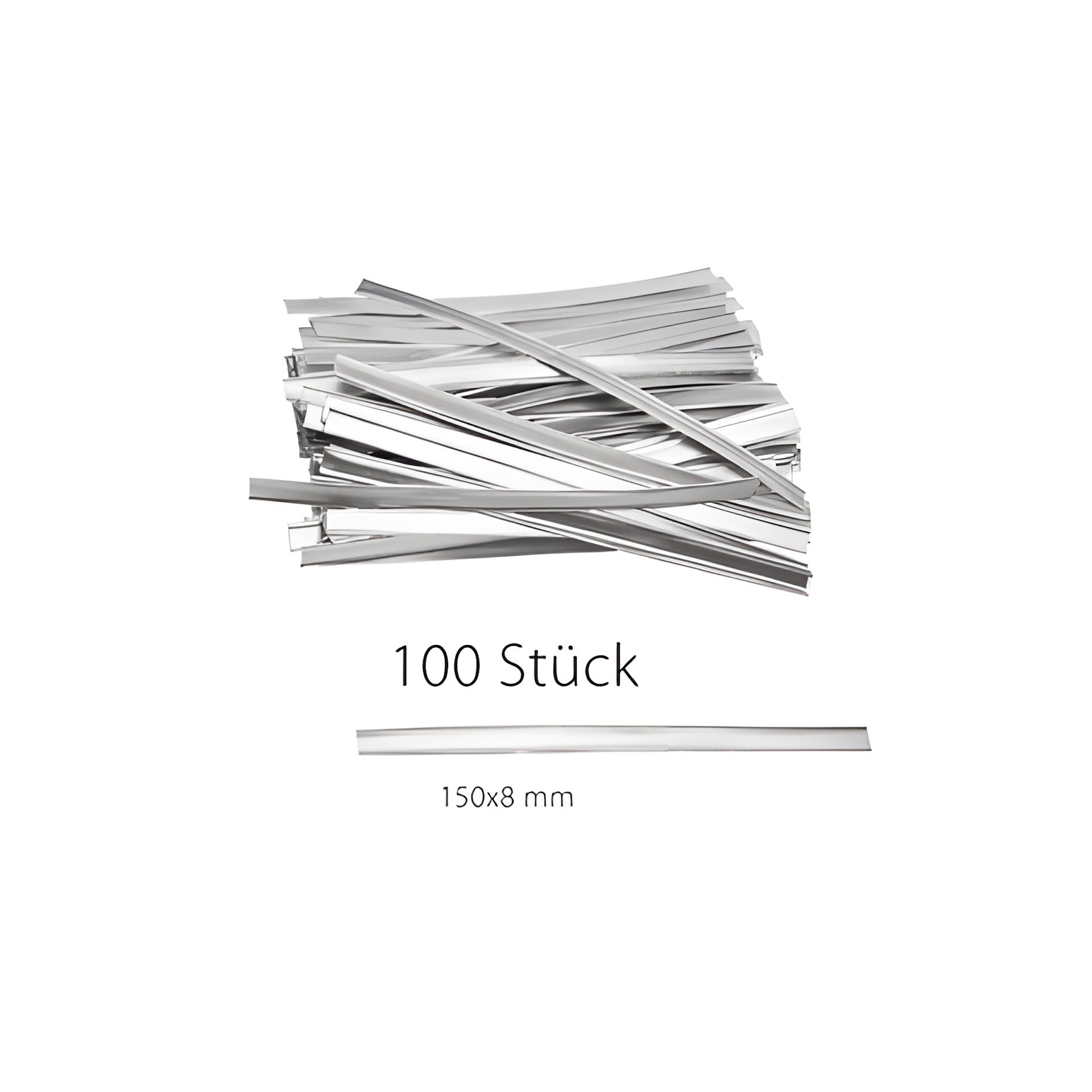 Clipbandverschlüsse 150 x 8 mm silber, 100 Stück