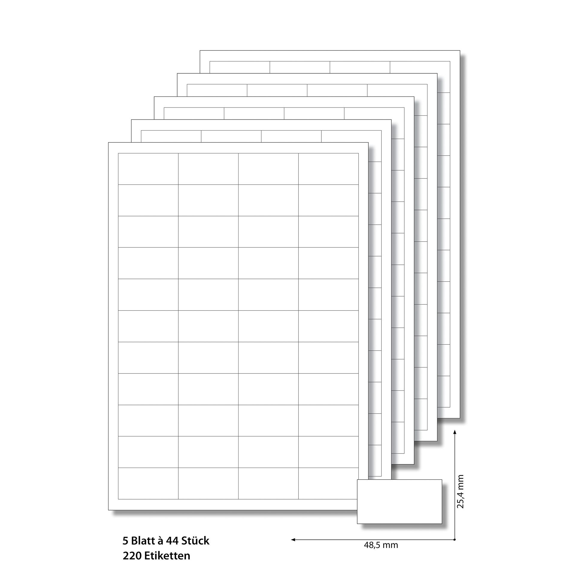 Etiketten 48,5 x 25,4 mm weiß -  5 Blatt A4
