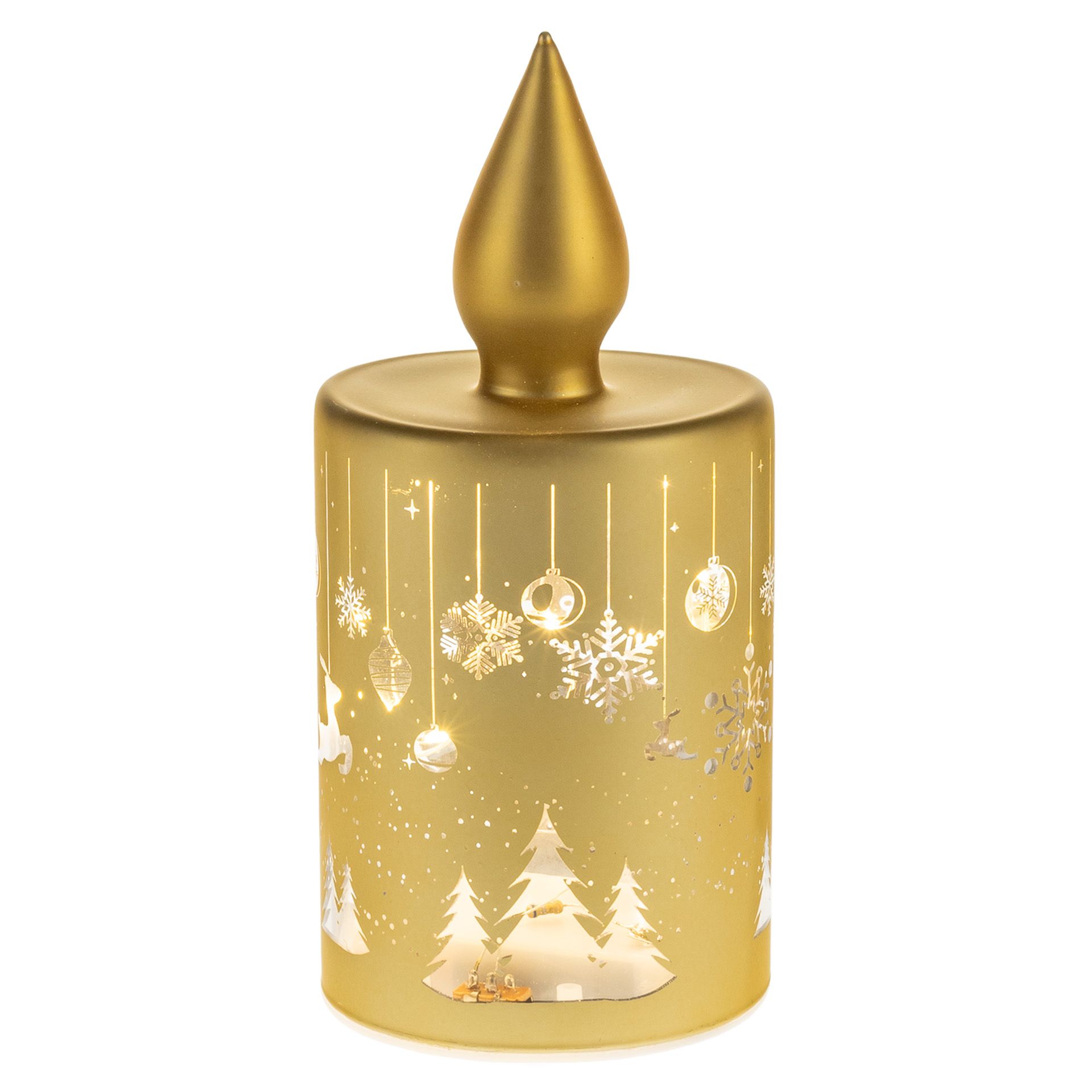LED-Licht 'Kerze mit Weihnachtsmotiven' 15 cm, gold, 10 LEDs
