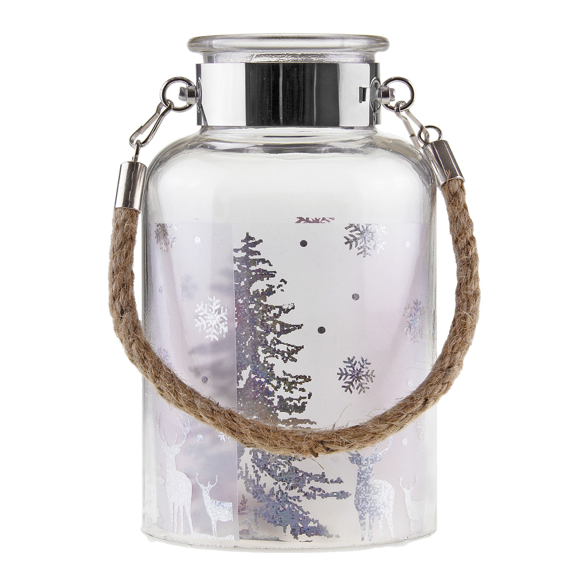 Deko-Glaslampe 'Winterwald' silber mit Effektfolie und 5 LEDs