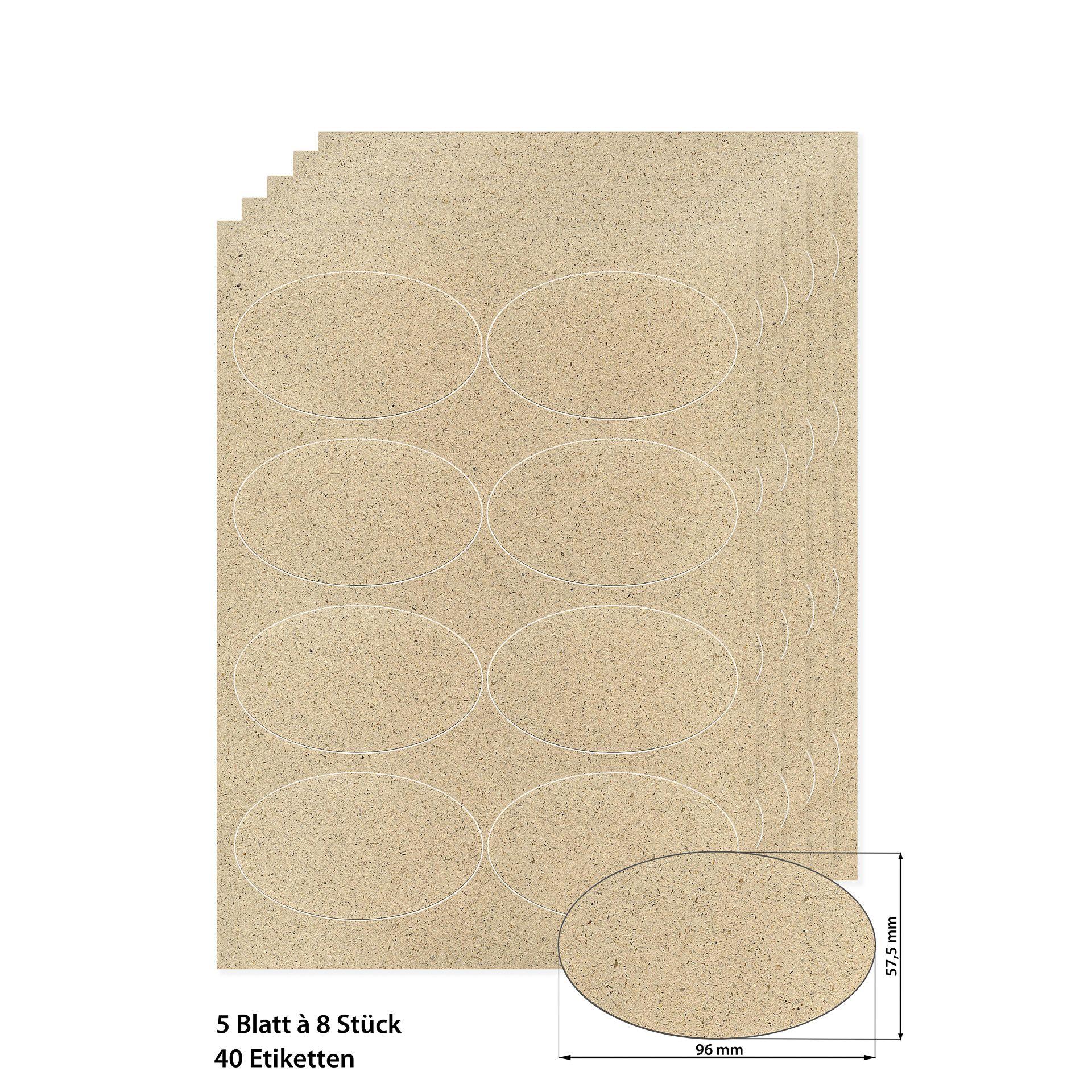 Grasetiketten oval 96 x 57,5 mm, 5 Blatt A4, 40 Stück