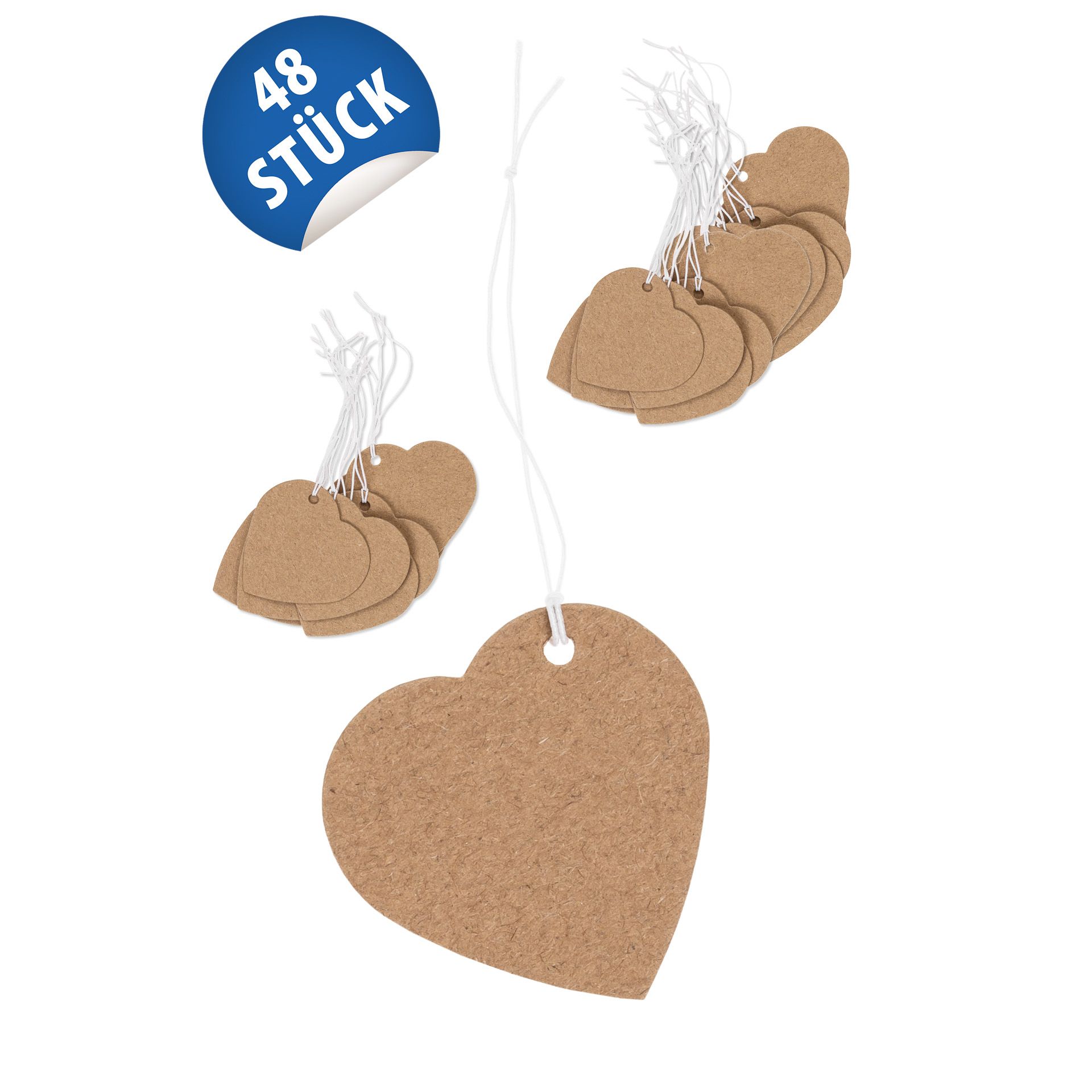Anhängeetiketten 'Herz' 4 cm natur, 48 Stück