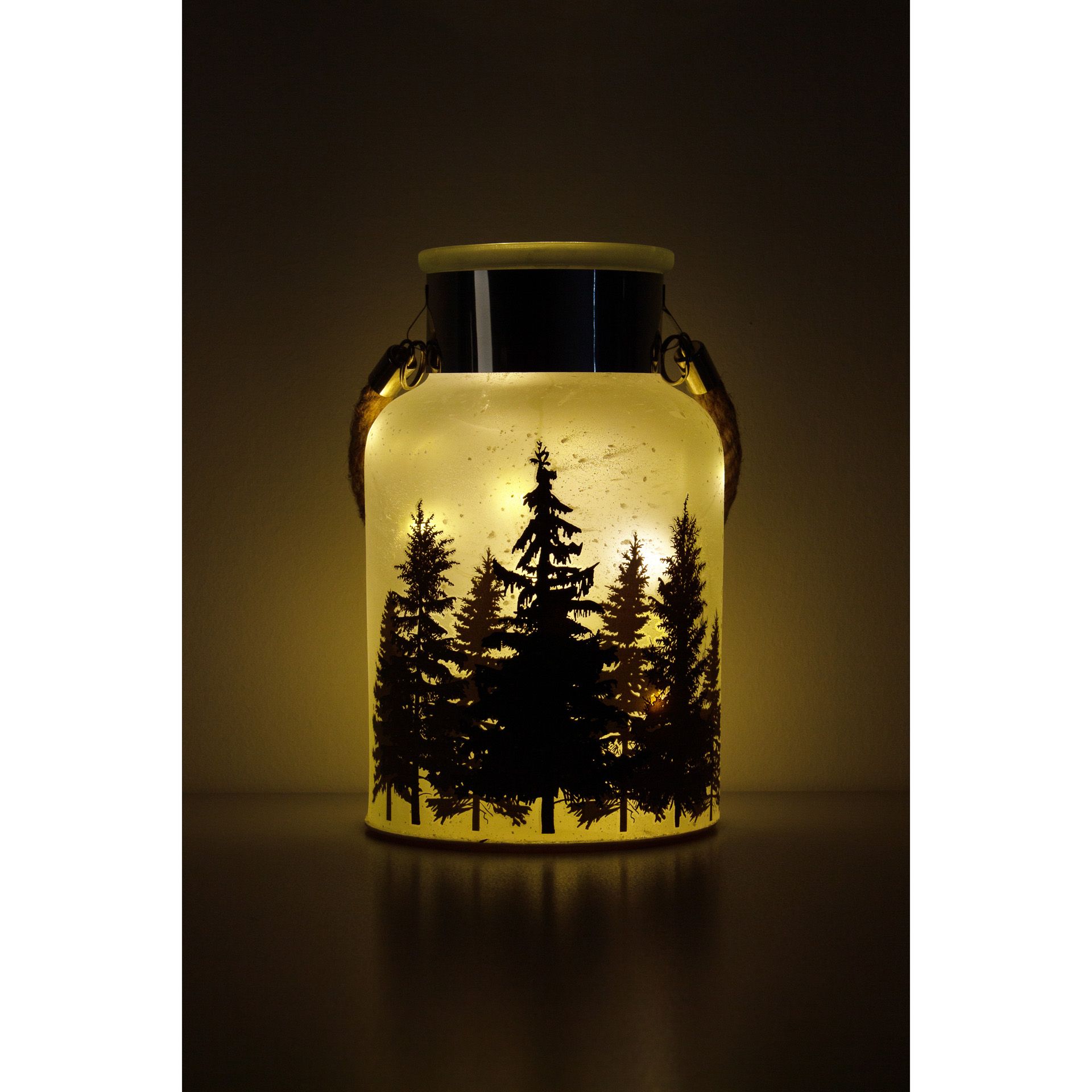 Deko-Glaslampe 'Tannenwald im Schnee' 24 cm, 10 LEDs