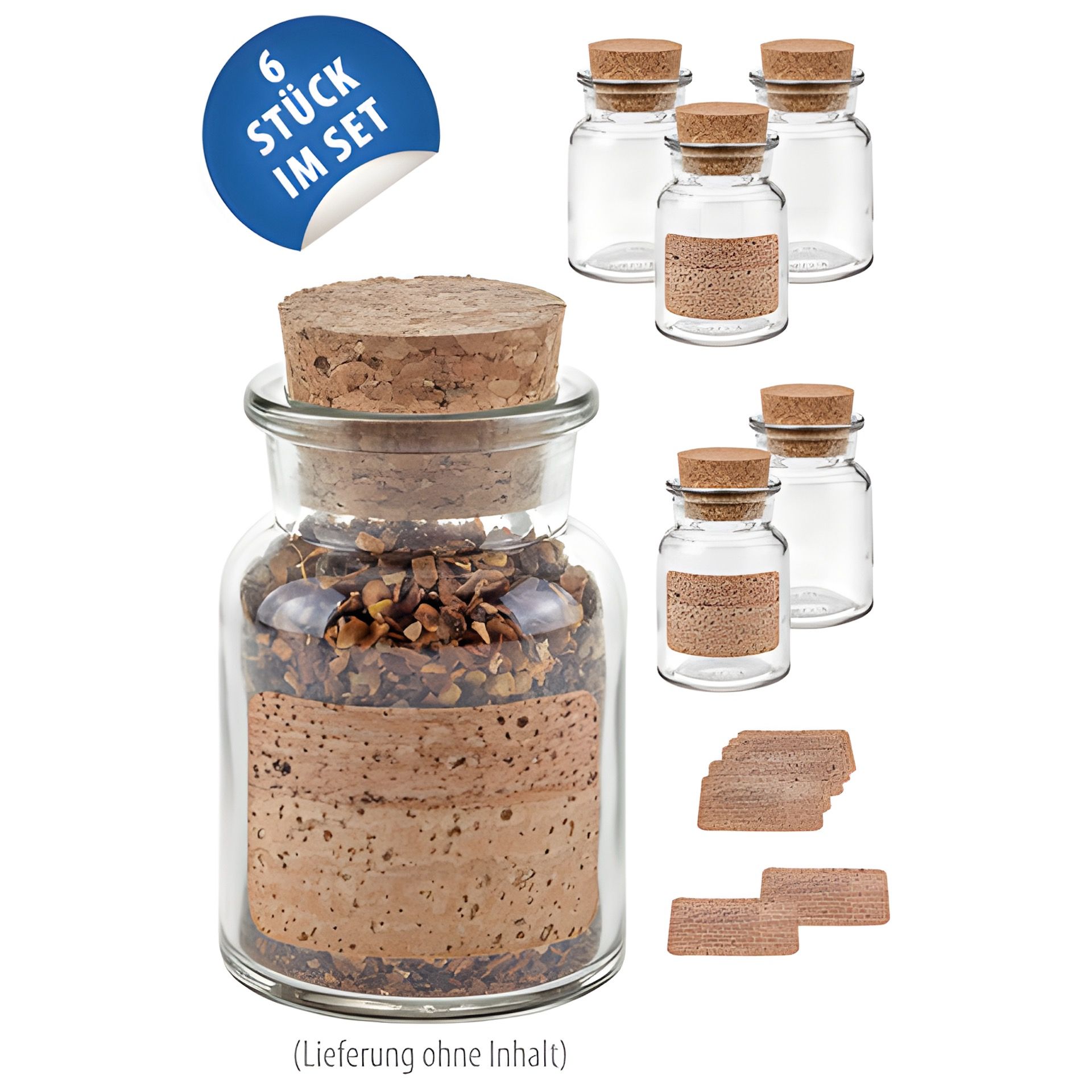Korkenglas 150 ml mit Kork Etiketten, 6er Set