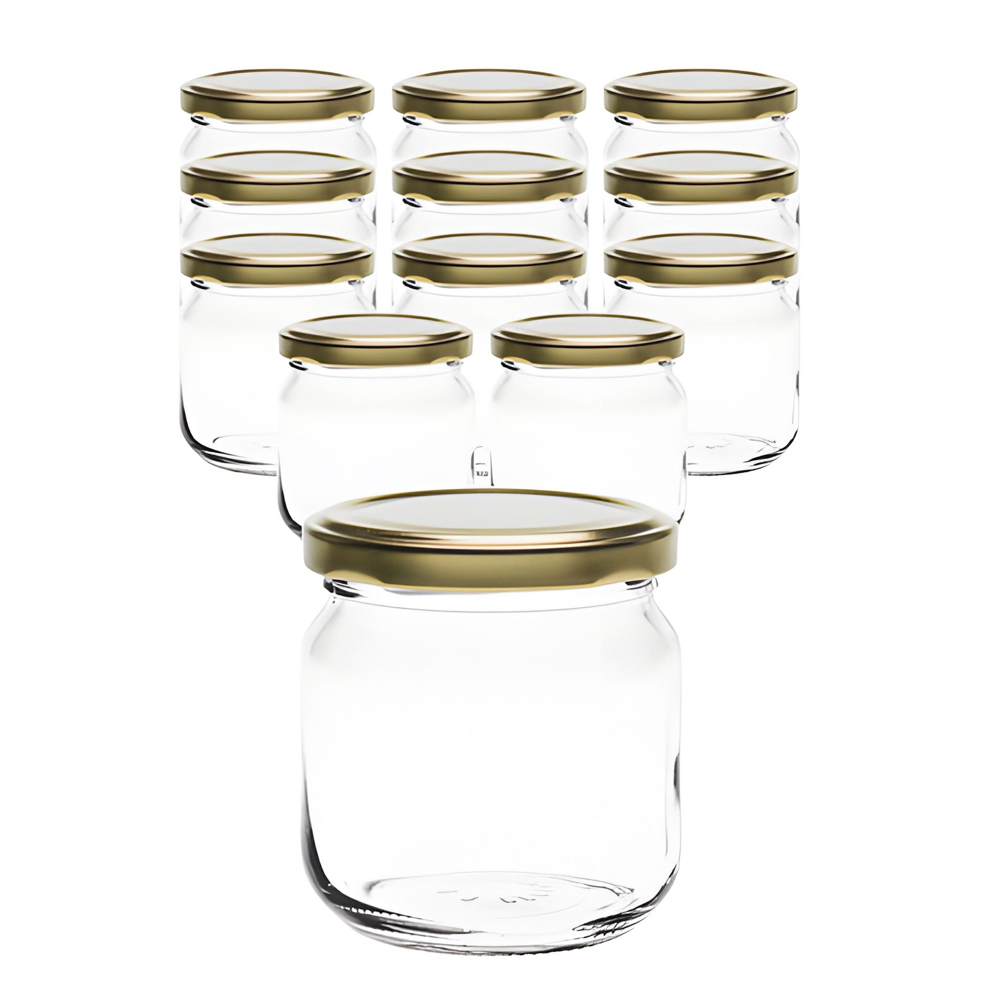 12er Set Rundglas 212 ml nieder mit Deckel gold
