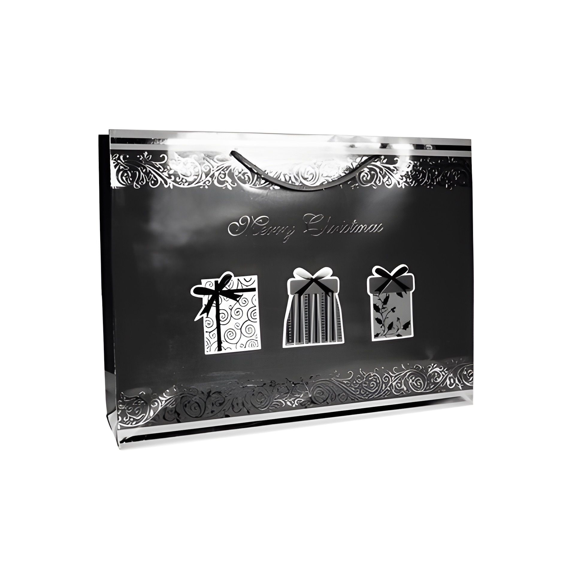 Geschenktüte 'Merry Christmas' schwarz, XXL