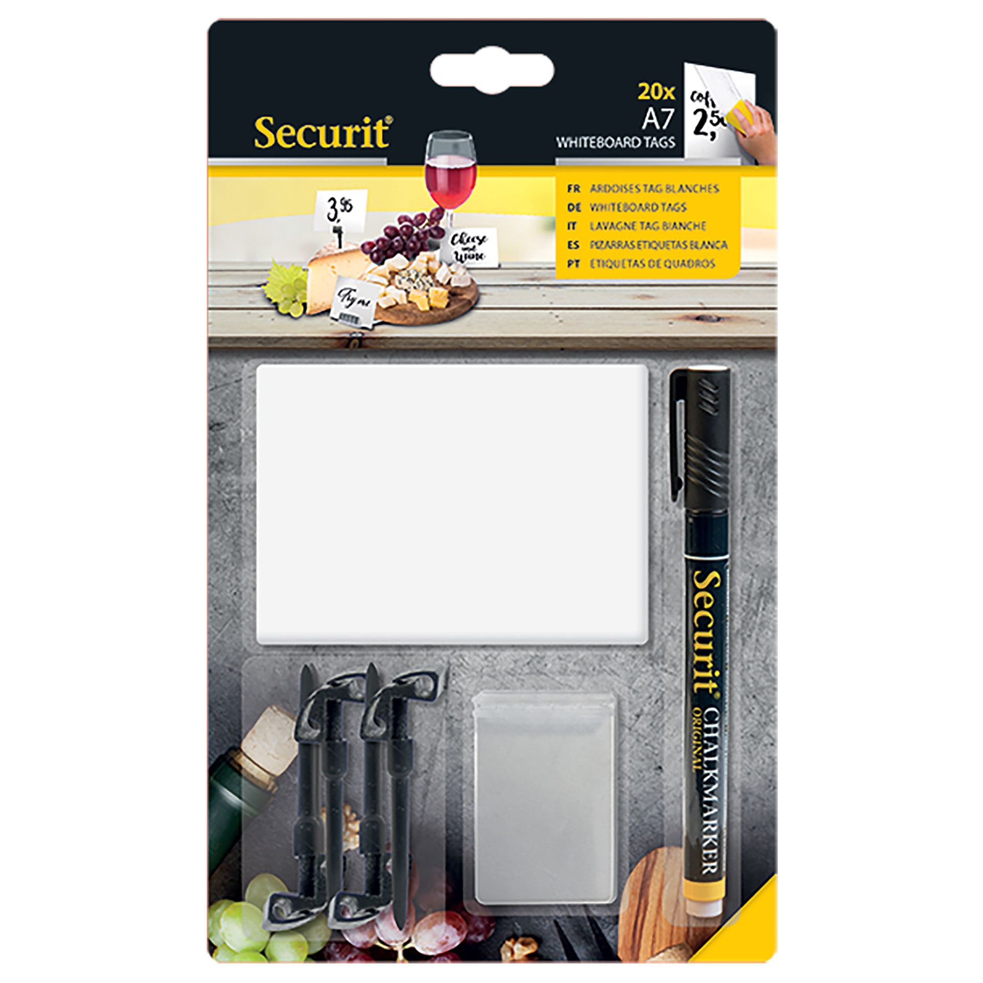 Kreidetafel A7 weiß, 20 Stück mit Zubehör