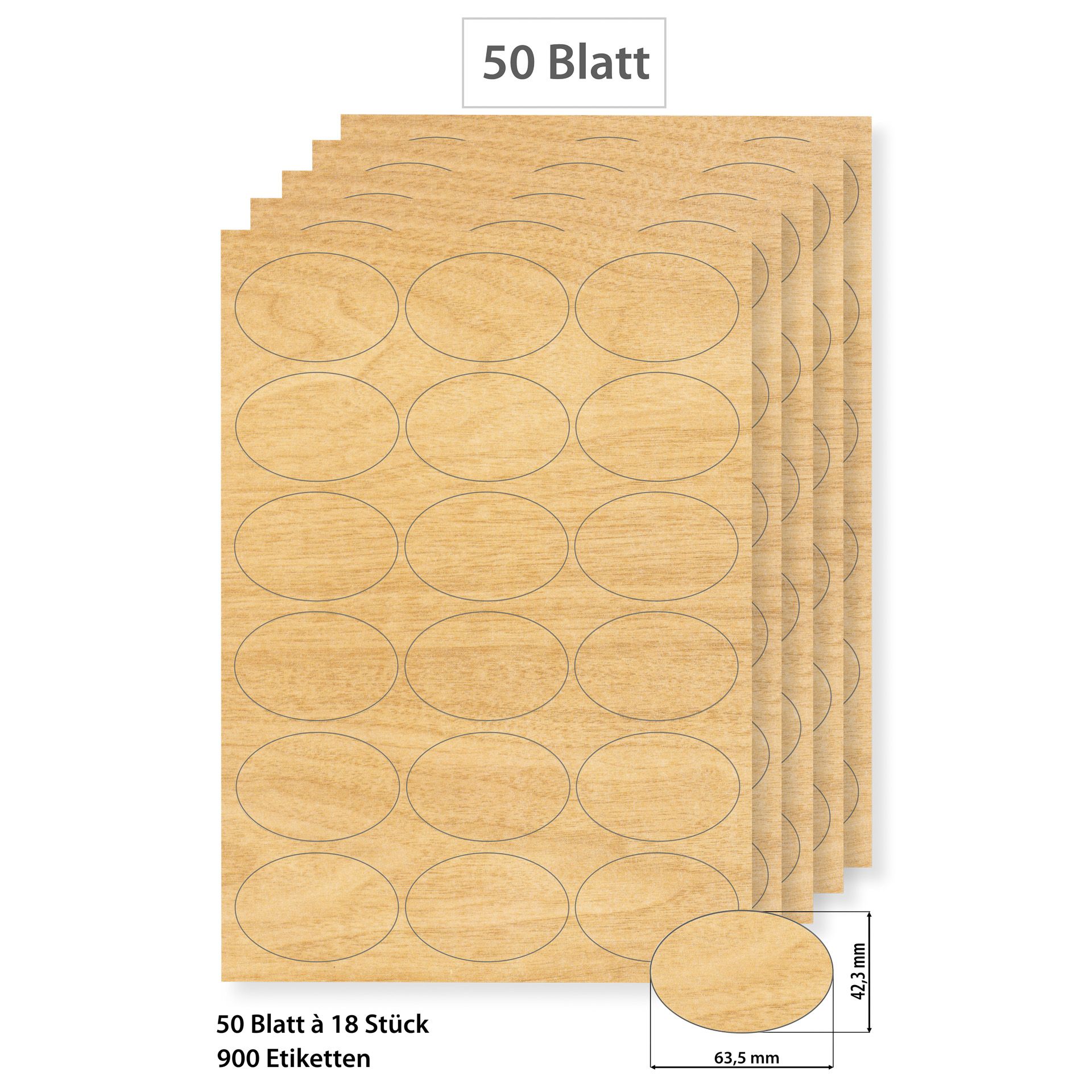 Steffis Etiketten 63,5 x 42,3 mm Holzdekor - 50 Blatt A4