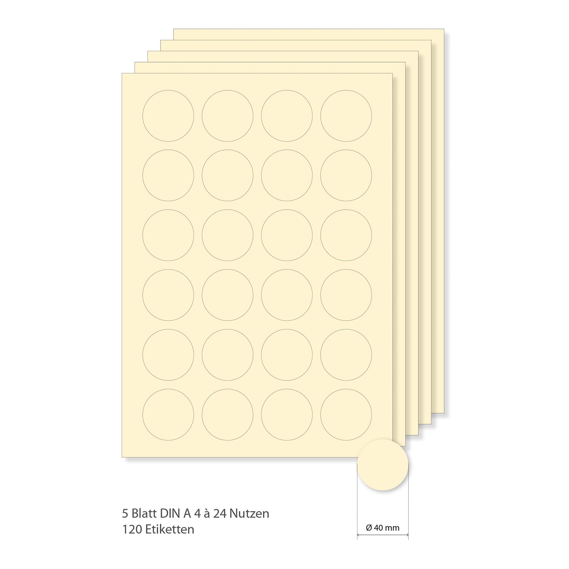 Etiketten rund 40 mm creme -  5 Blatt A4