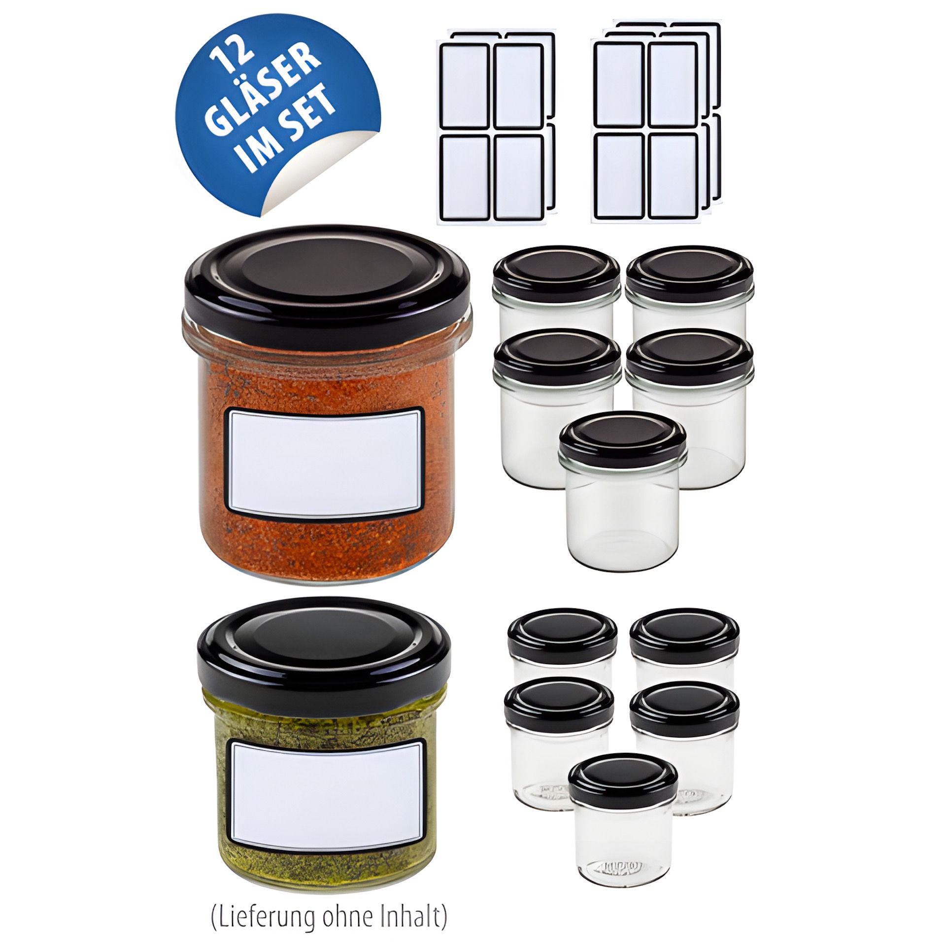 Sturzglas Set schwarz, 12 Gläser