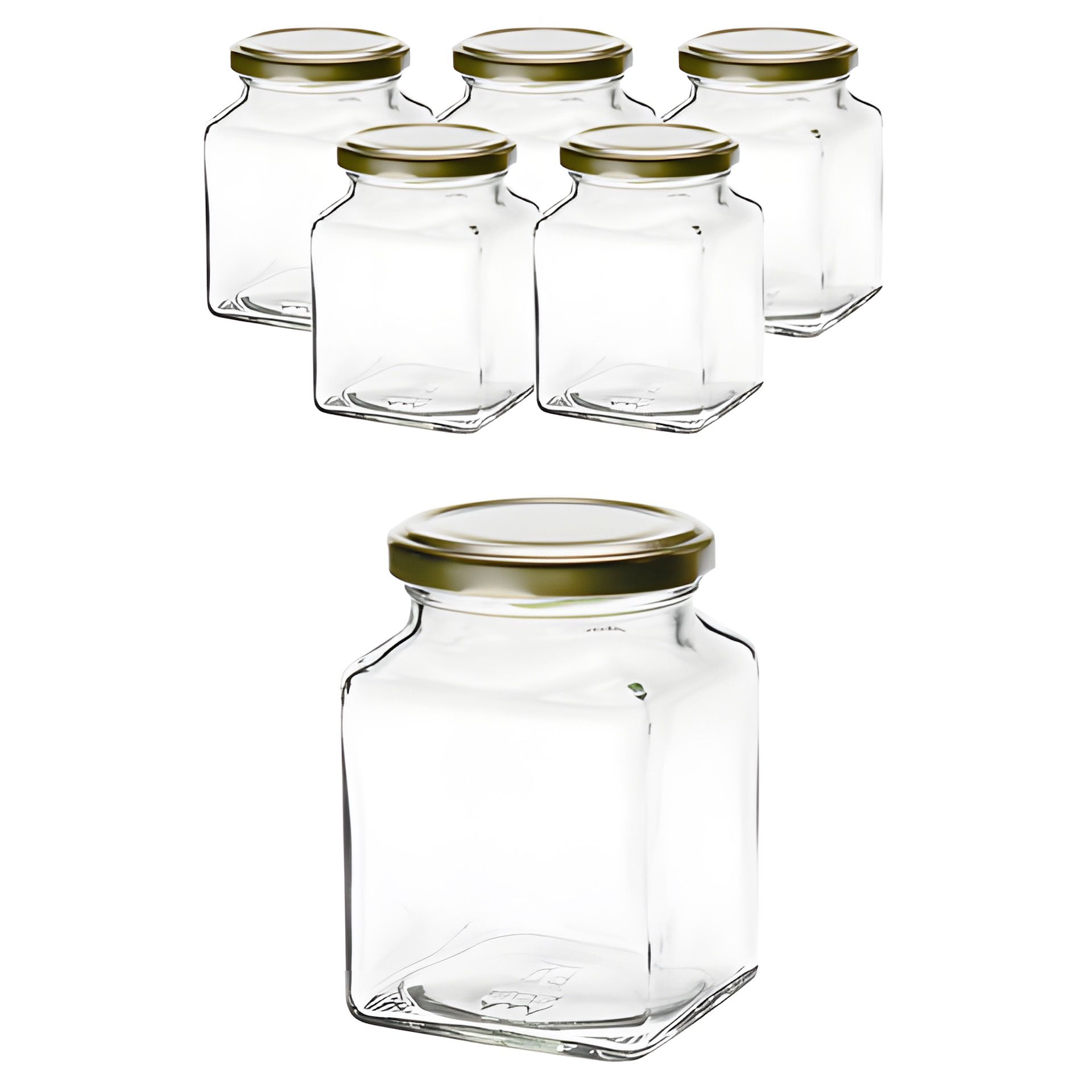 6er Set Quadratglas 314 ml mit Deckel gold