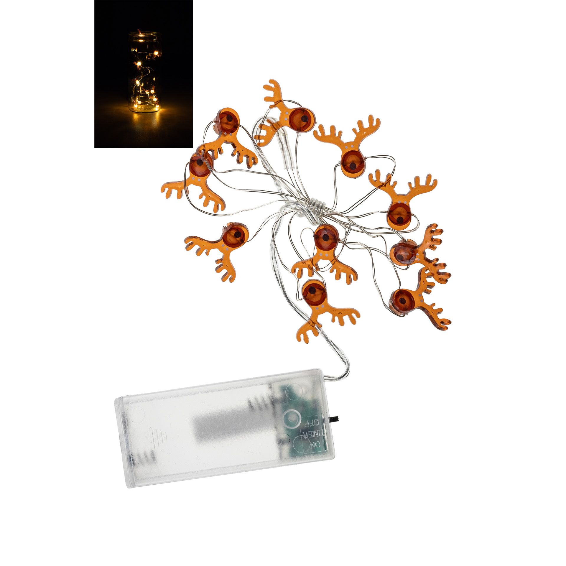 Lichterkette 'Rentiere', 10 LEDs, warmweiß mit Timer