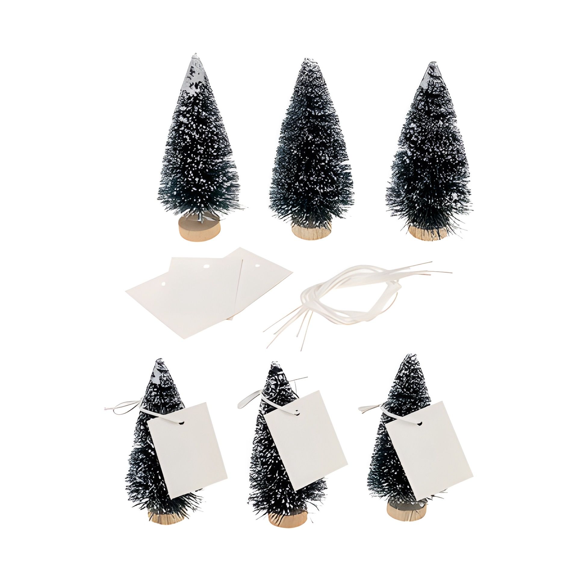Deko-Tannenbaum 10 cm mit Anhängeetikett, 6 Stück