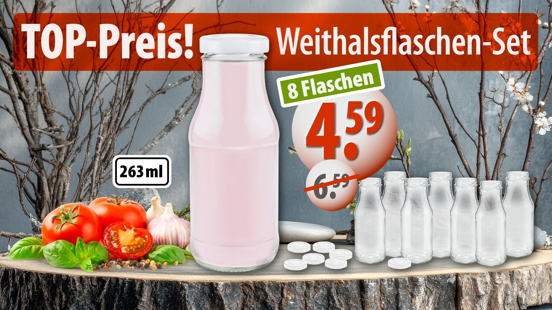 Weithalsflasche 263 ml 8er-Set