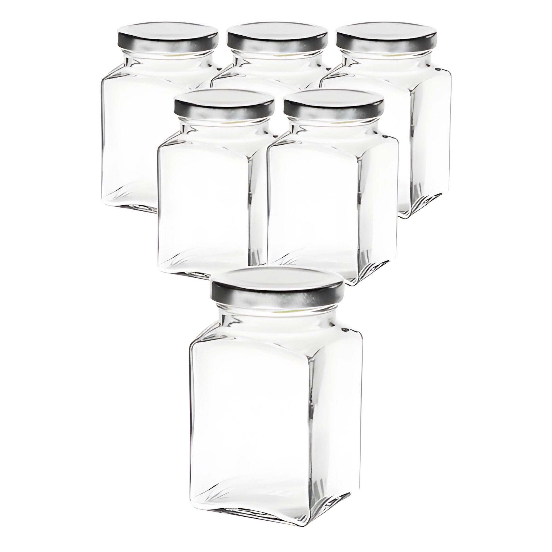 6er Set Quadratglas 260 ml mit Deckel silber