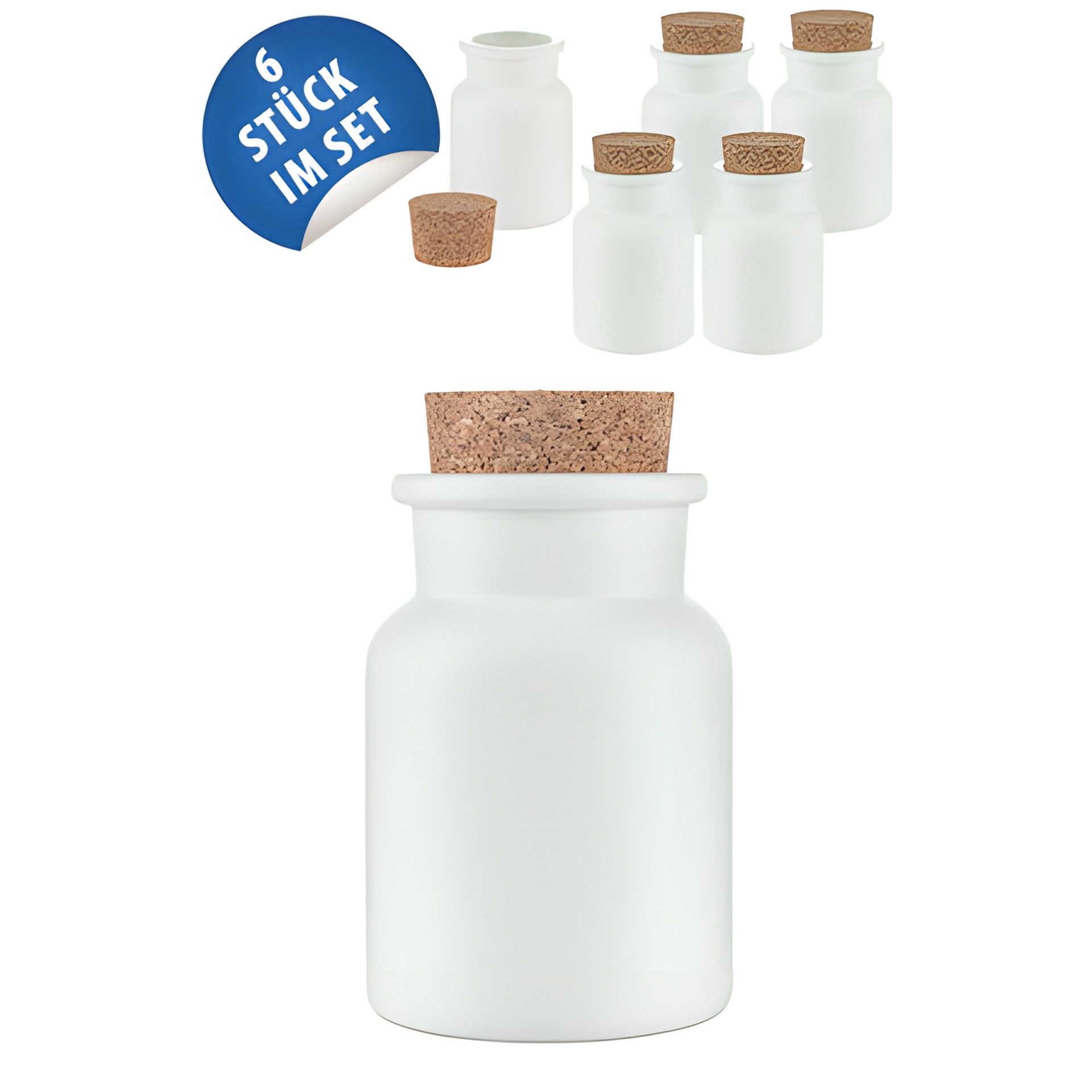 Korkenglas 150 ml weiß matt beschichtet, 6er Set