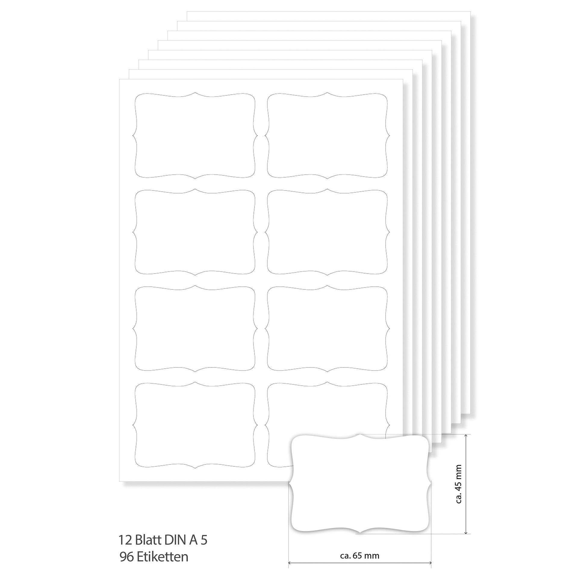 Etiketten 65 x 45 mm weiß, 96 Stück, A5