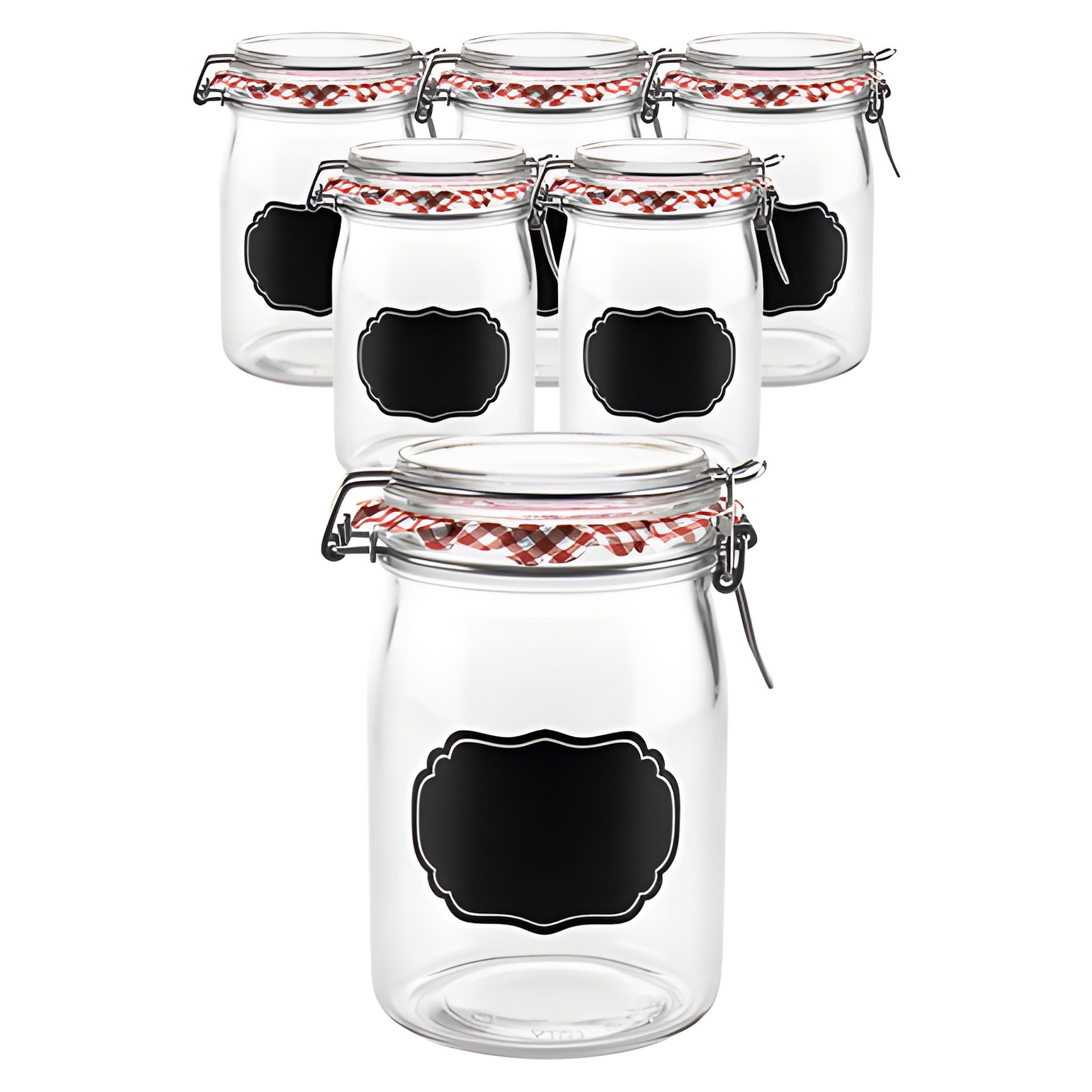 6er Set Bügelglas 'Ermetico' 1000 ml mit Tafel