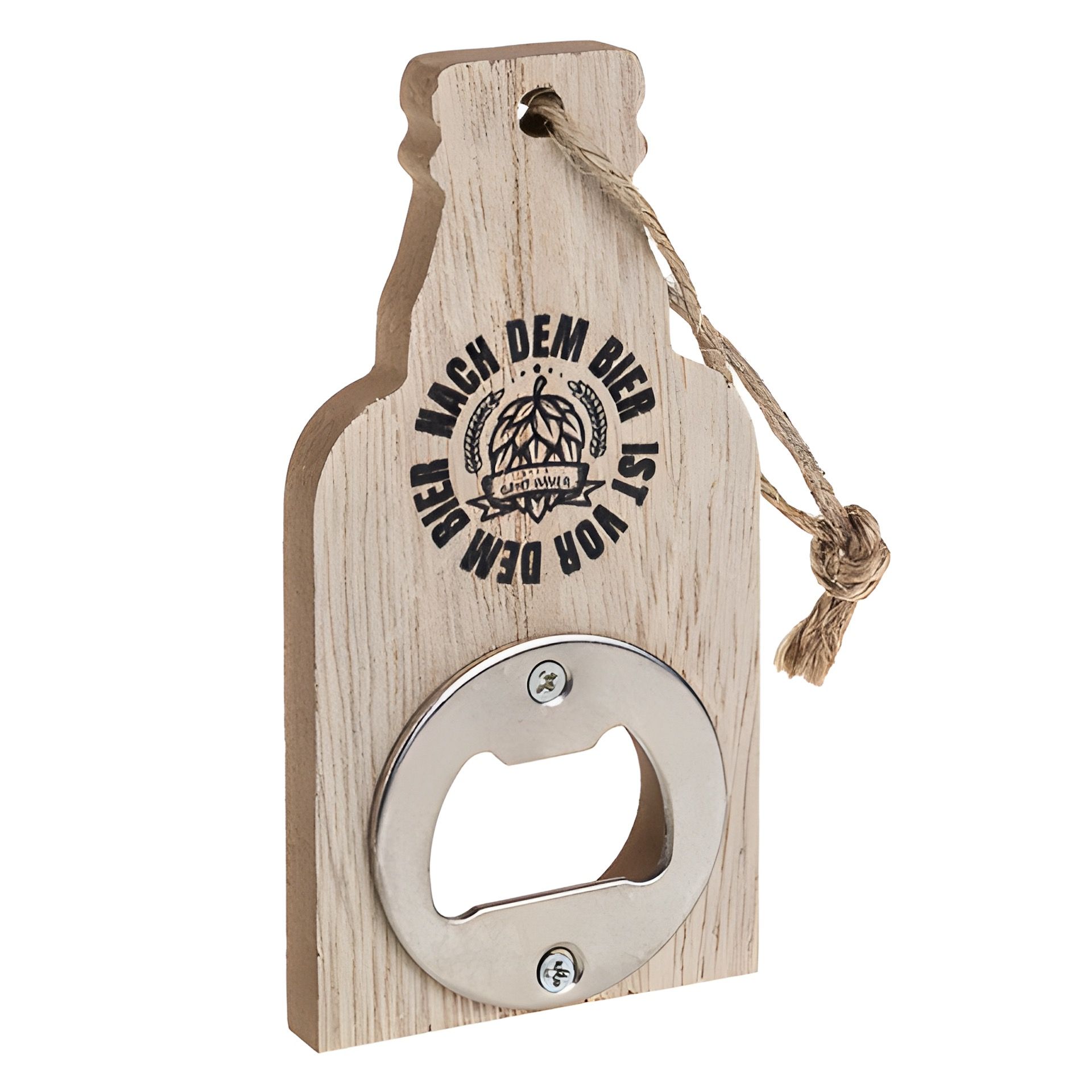Flaschenöffner aus Holz mit Kordel, 10 cm