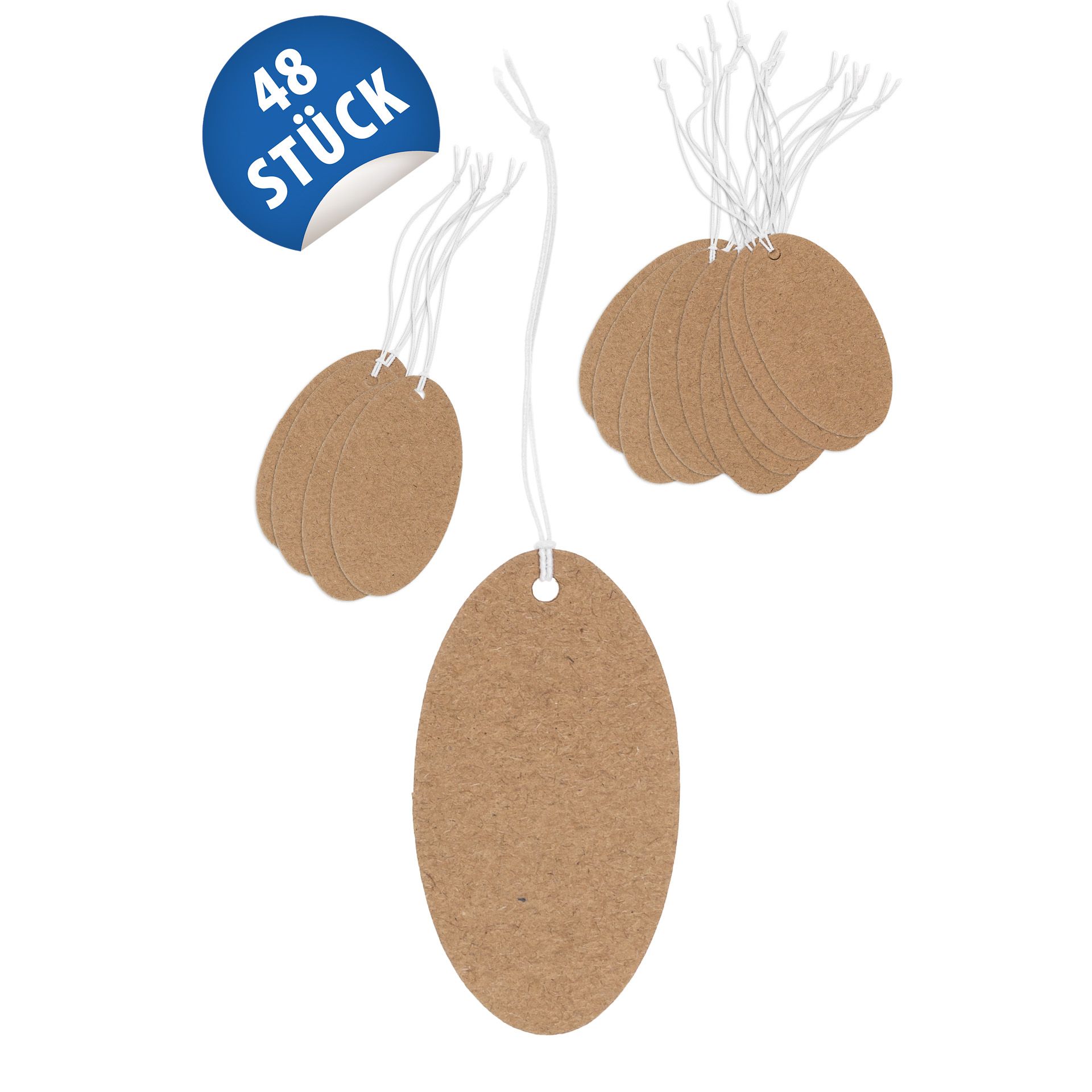 Anhängeetiketten oval 5,5 x 3 cm natur, 48 Stück