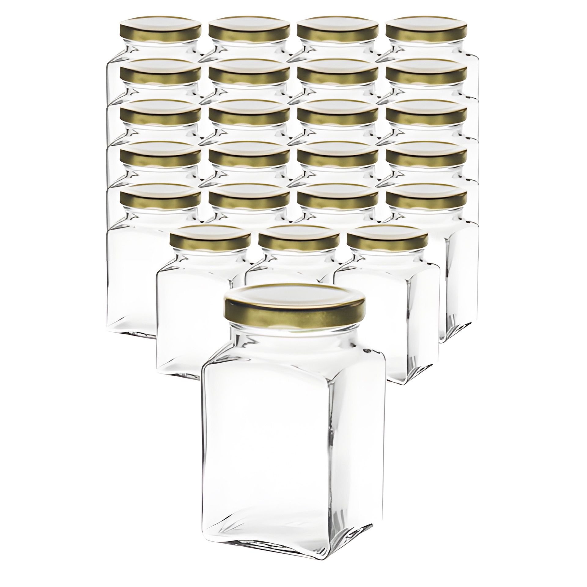 24er Set Quadratglas 260 ml mit Deckel gold
