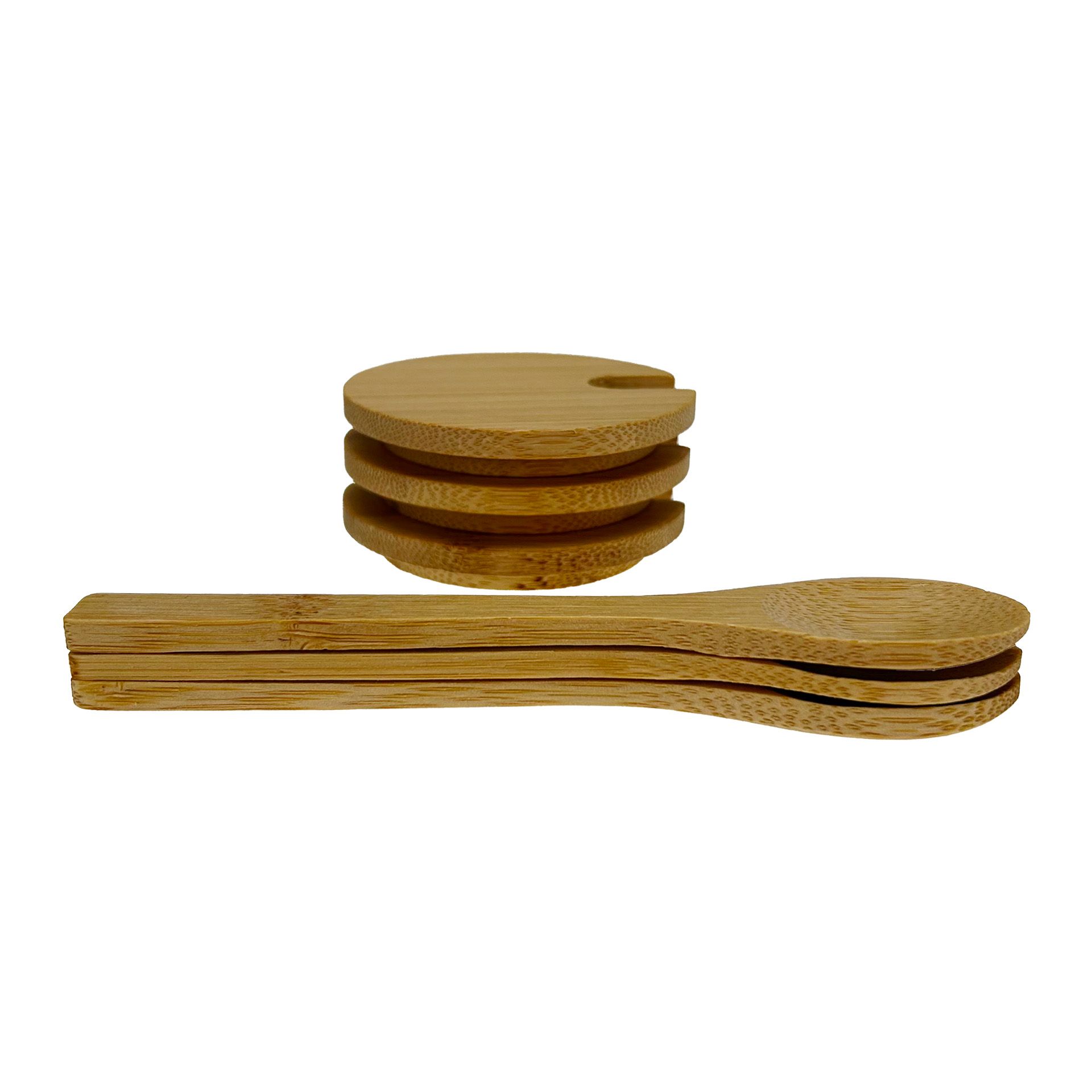 Bambusdeckel Ø 67 mm mit Löffel, 3er Set