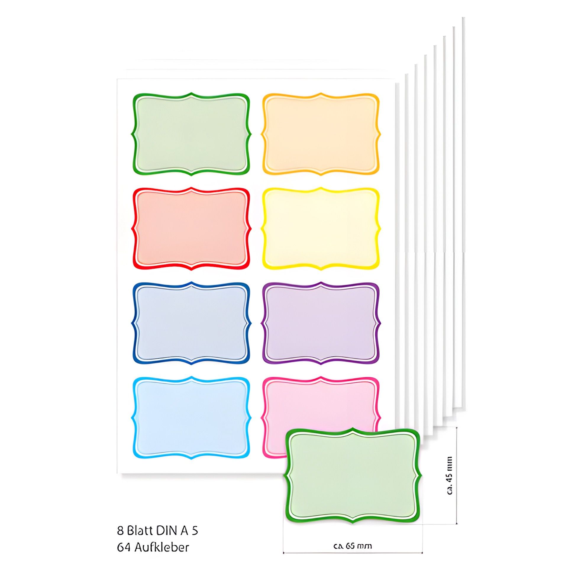 Etiketten 65 x 45 mm 'Bunte Rahmen', A5, 64 Stück