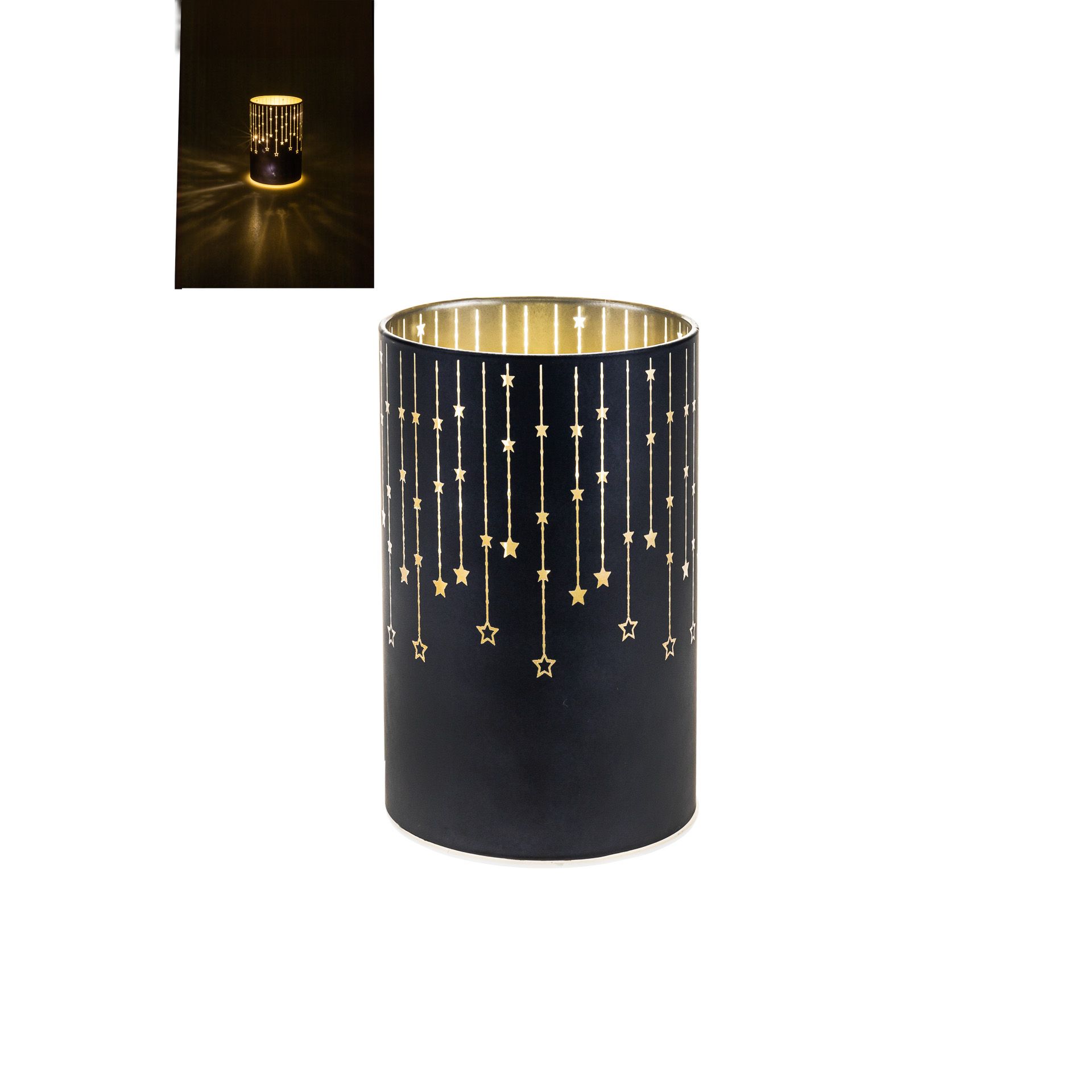 Deko-Glaslampe 'Sterne' 14 cm, schwarz, 10 LEDs mit Timer
