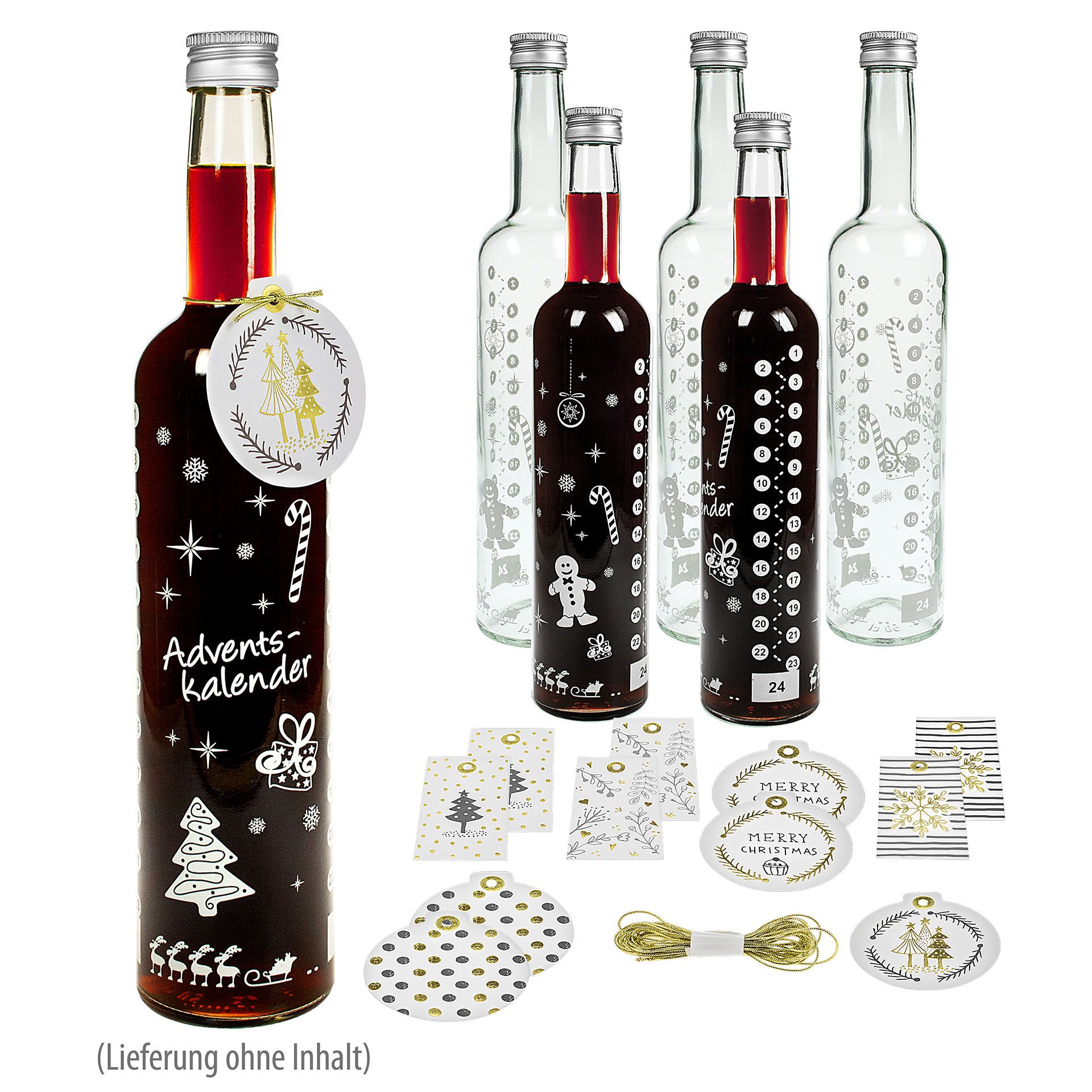 Adventskalender-Flasche, 6er Set