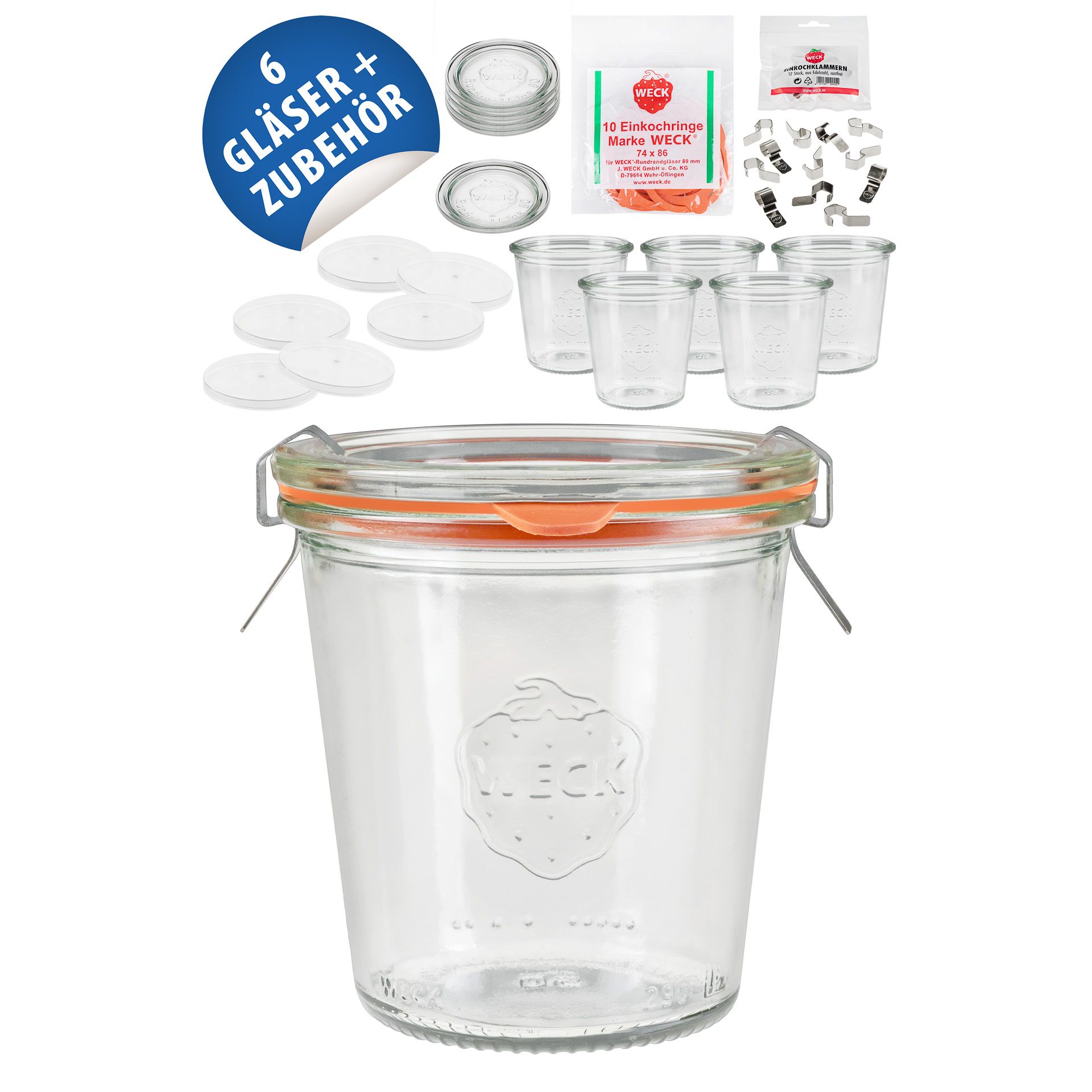 WECK-Sturzglas 290 ml hoch mit Klarsichtdeckel, 6er Set