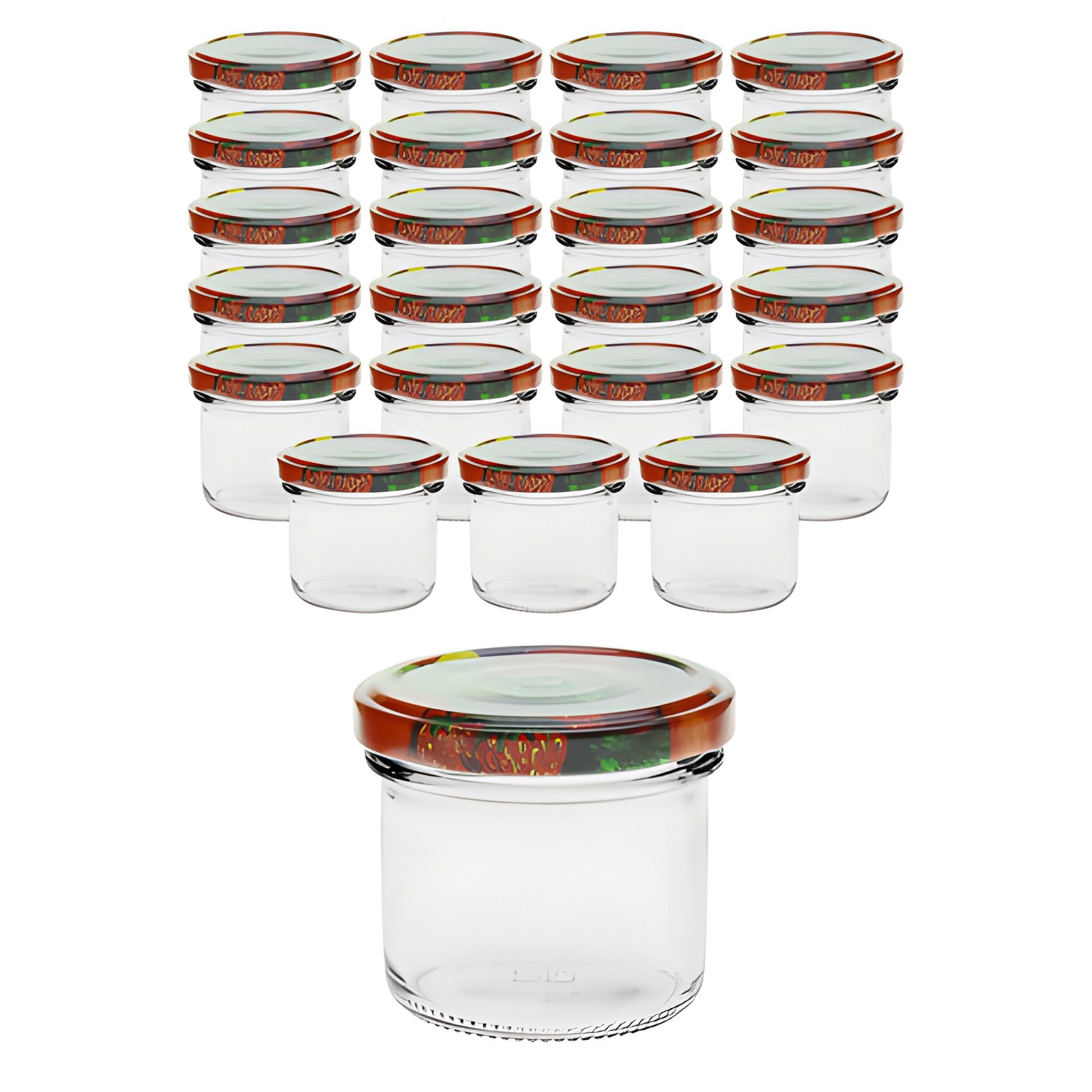 24er Set Sturzglas 125 ml mit Deckel Obstdekor