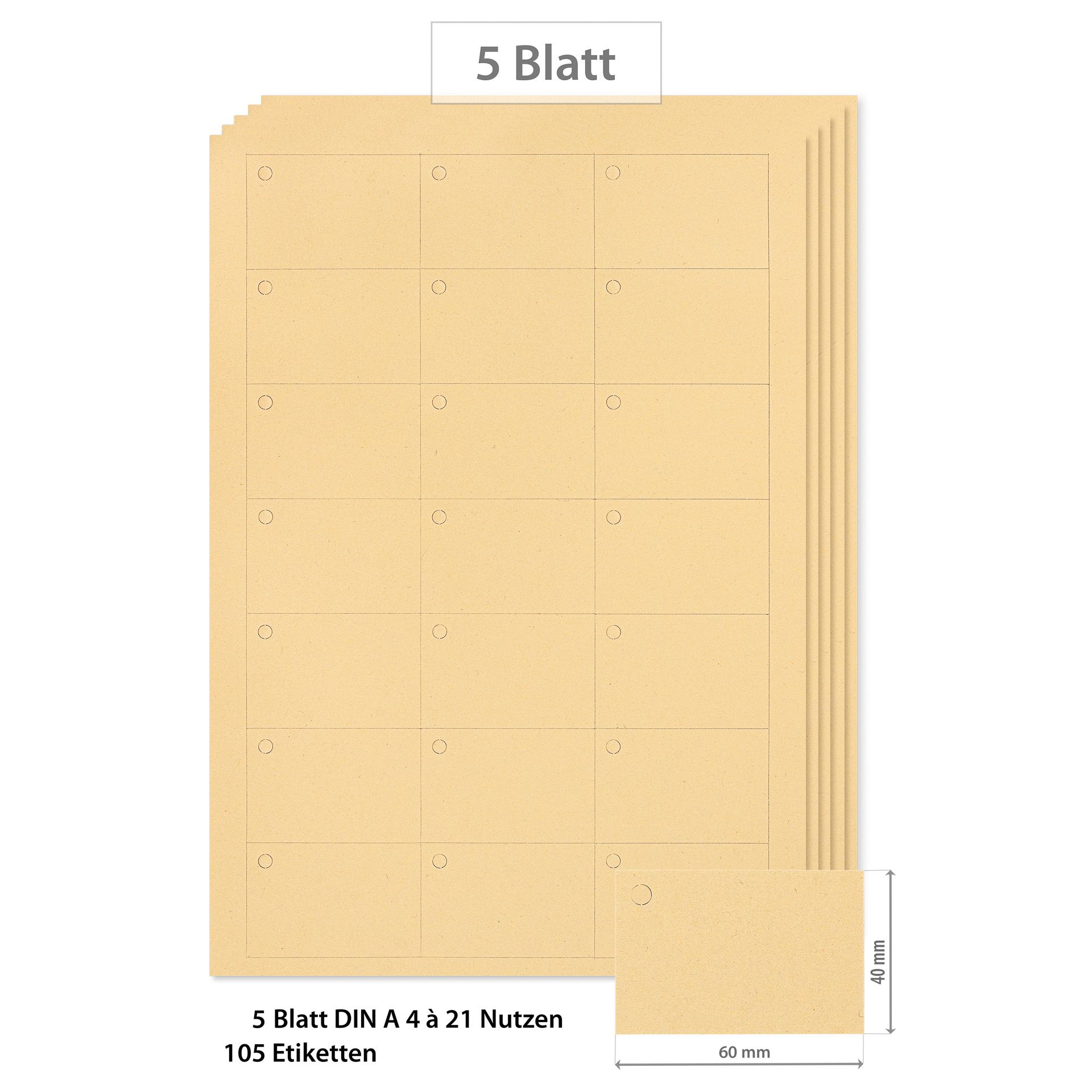 Anhängeetiketten 60x40 mm chamois - 5 Blatt A4