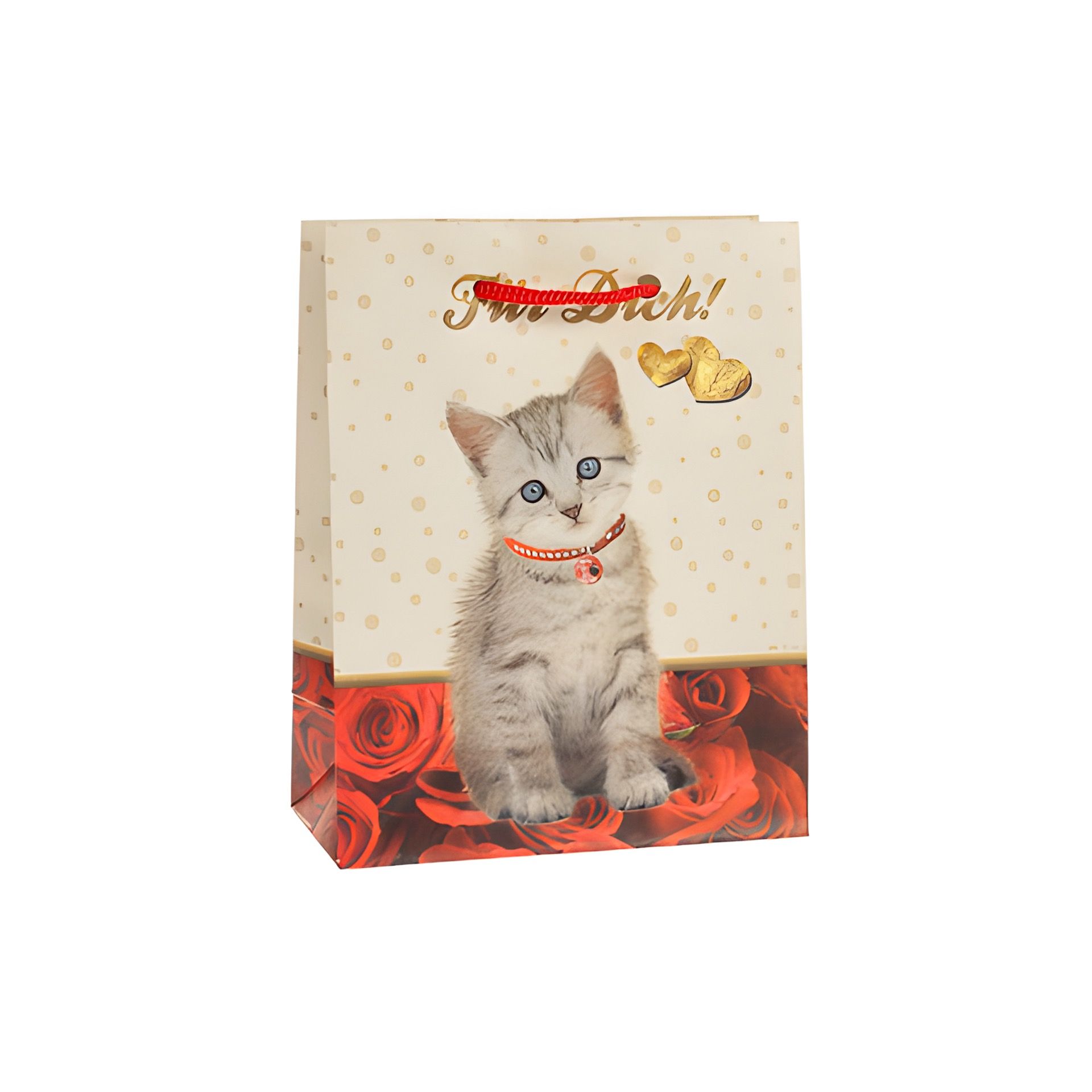 Geschenktüte 'Kätzchen auf Rosen', klein