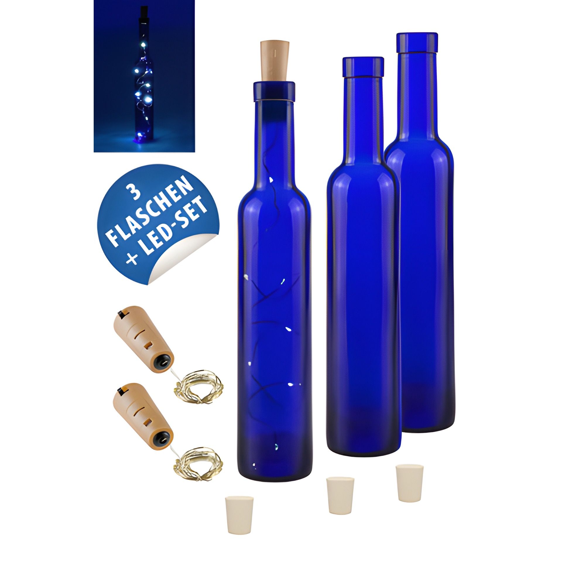 Blaue Flasche 200 ml 'Lichtzauber', 3er Set