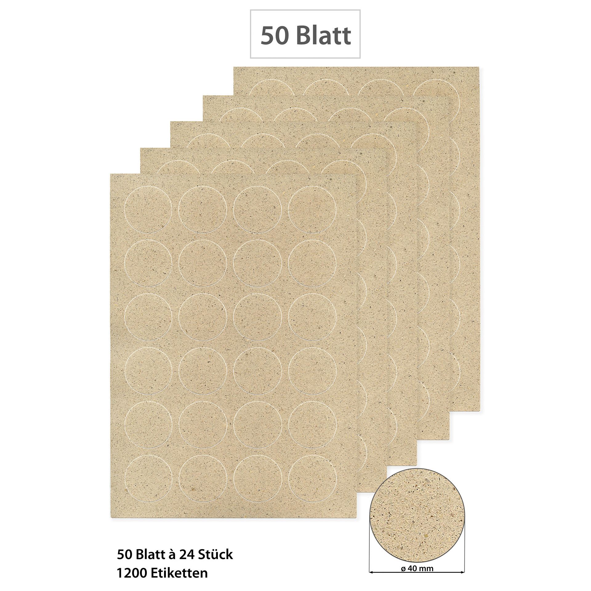 Grasetiketten rund 40 mm, 50 Blatt A4, 1200 Stück