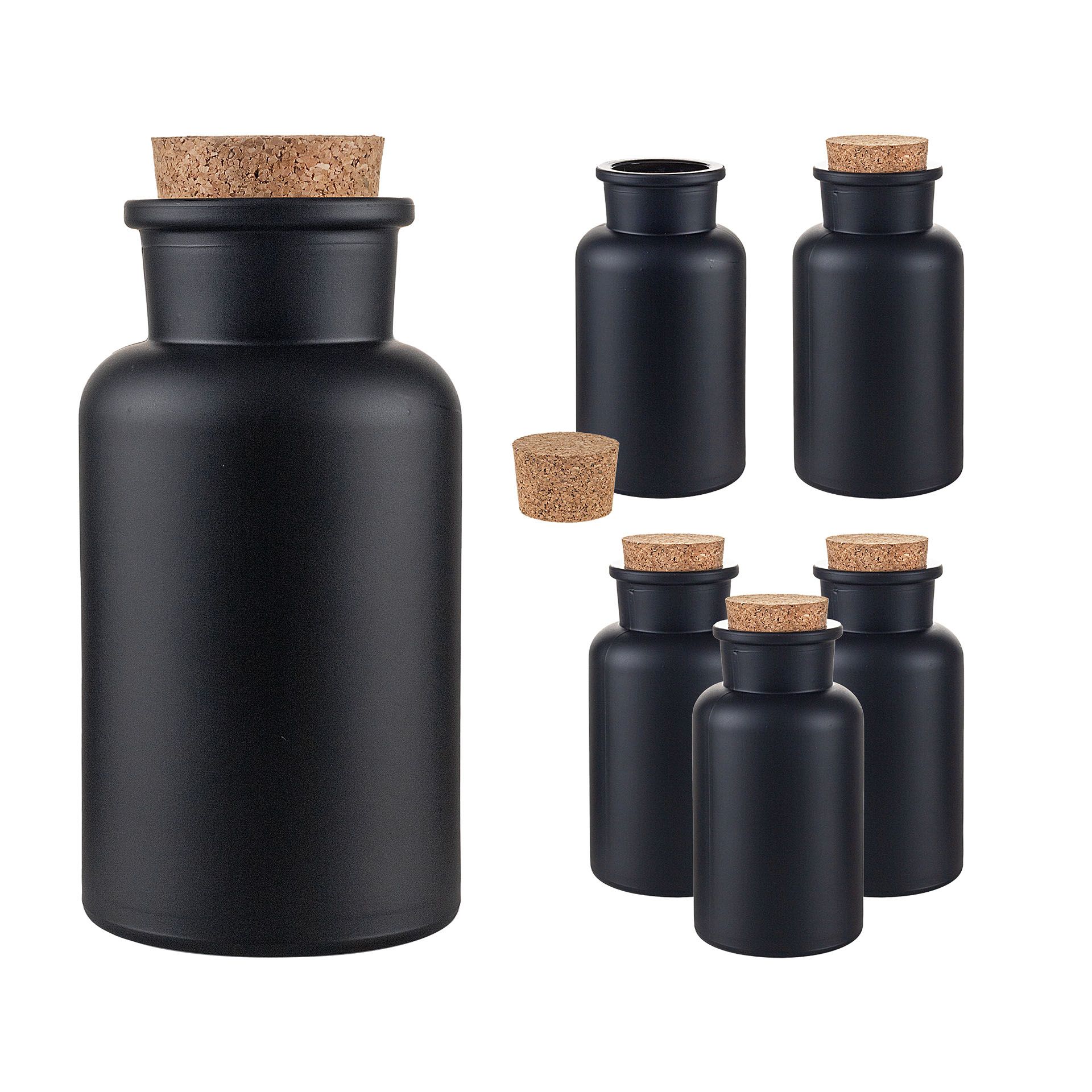 Korkenglas 300 ml schwarz matt beschichtet, 6er Set