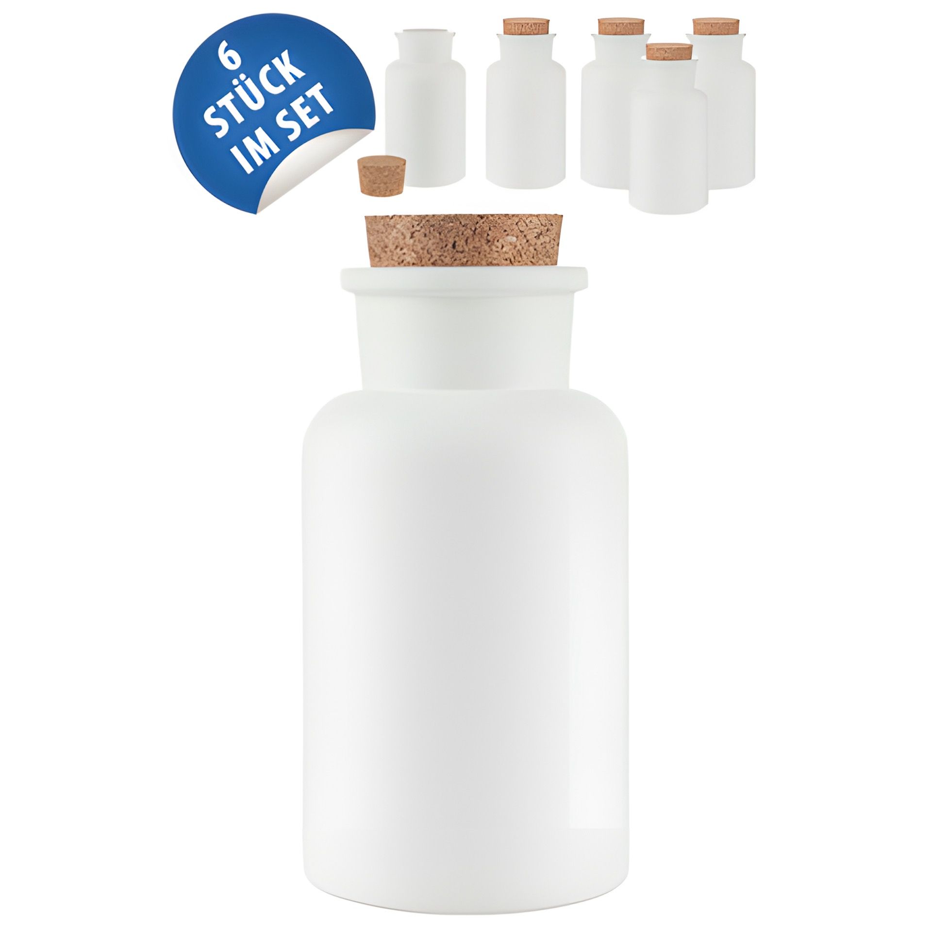 Korkenglas 300 ml weiß matt beschichtet, 6er Set