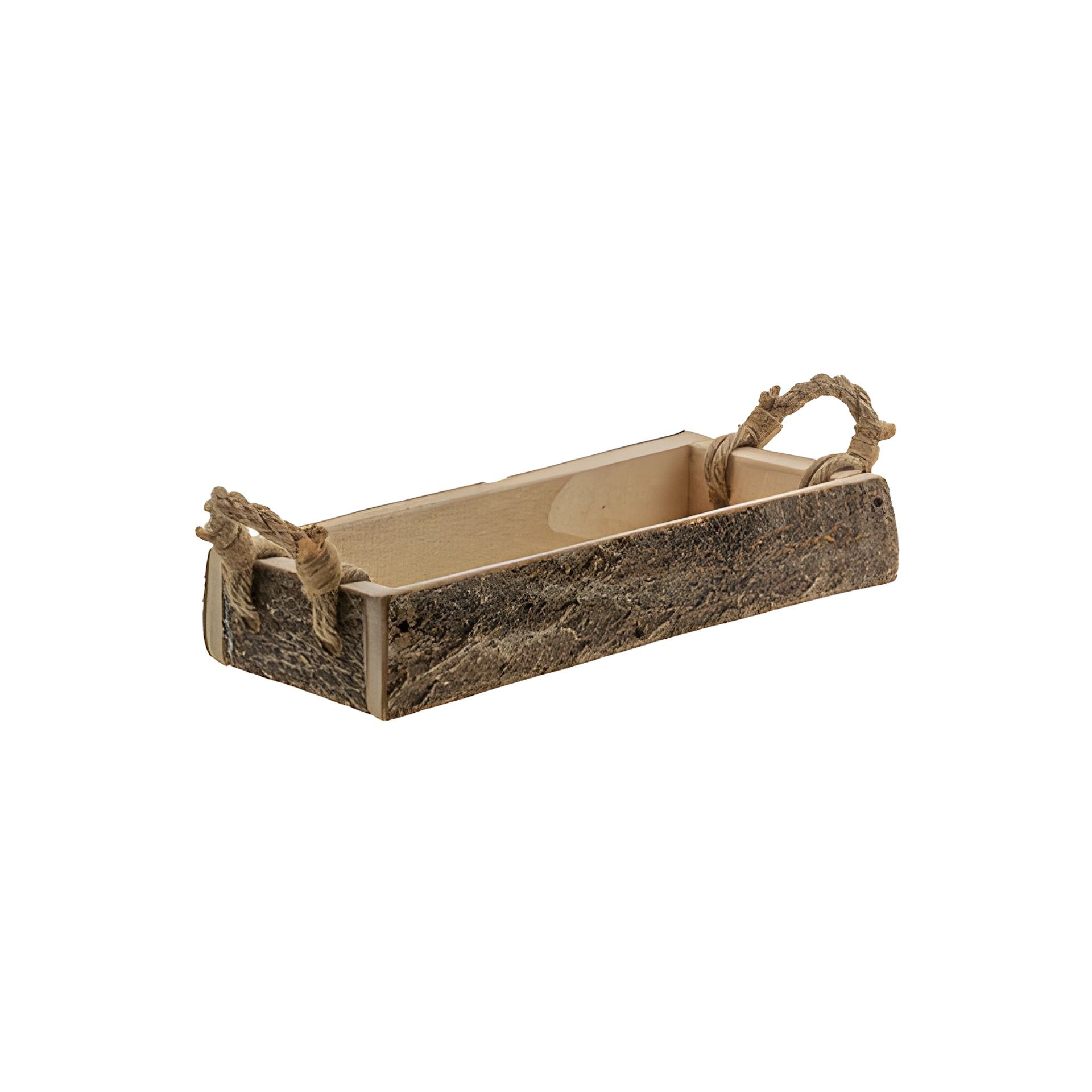 Holztablett mit Rinde und Griffen, 42 x 18 cm