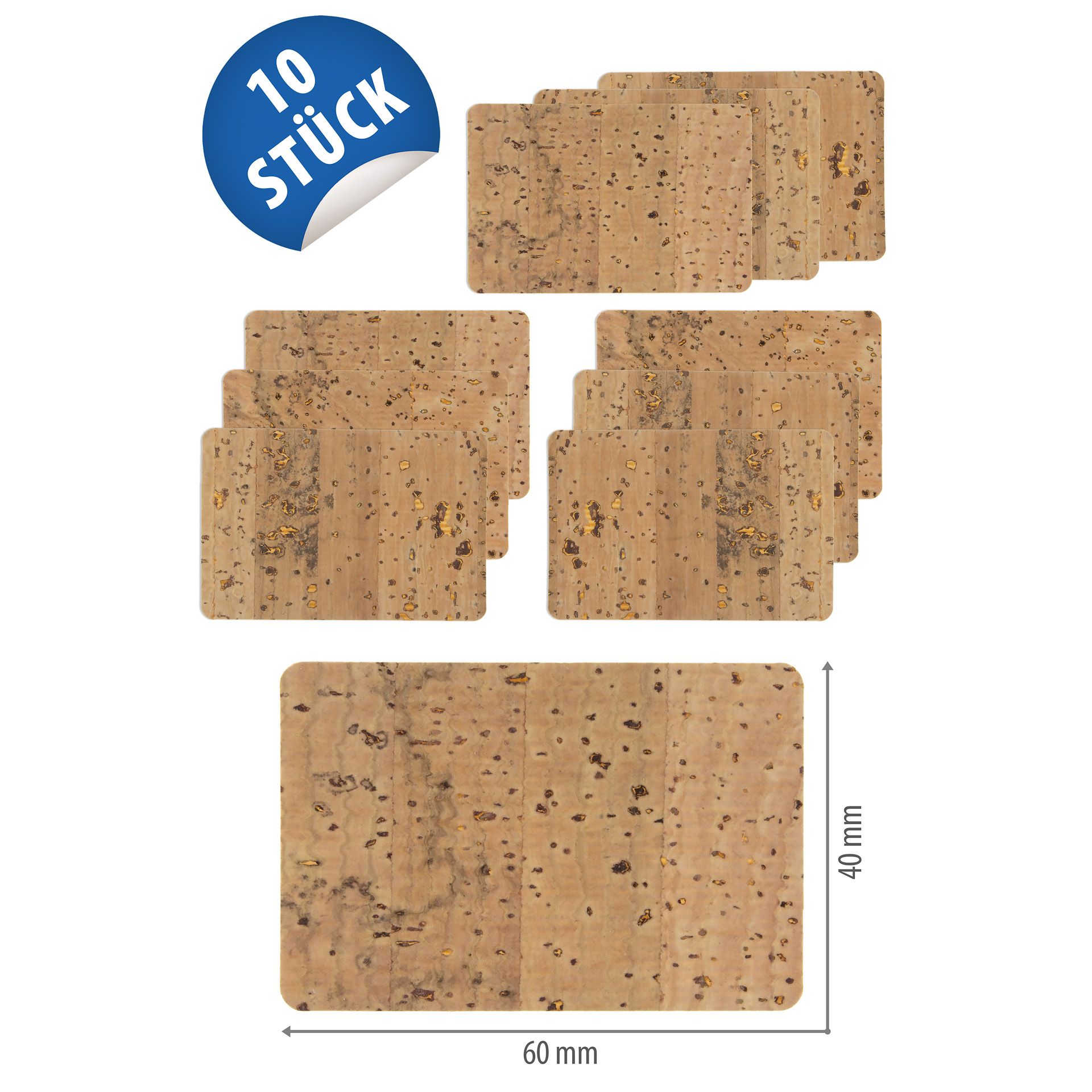 Naturkork-Etikett 60 x 40 mm, 10 Stück