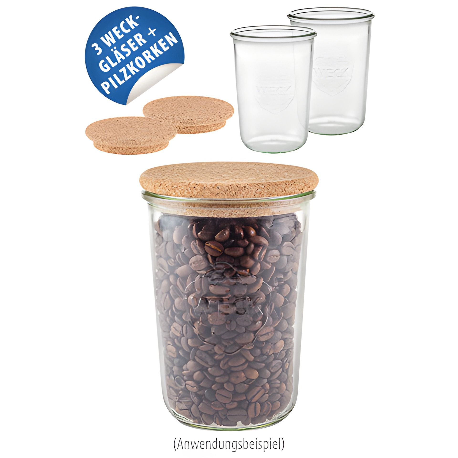 WECK-Sturzglas 850 ml mit Pilzkorken, 3er Set