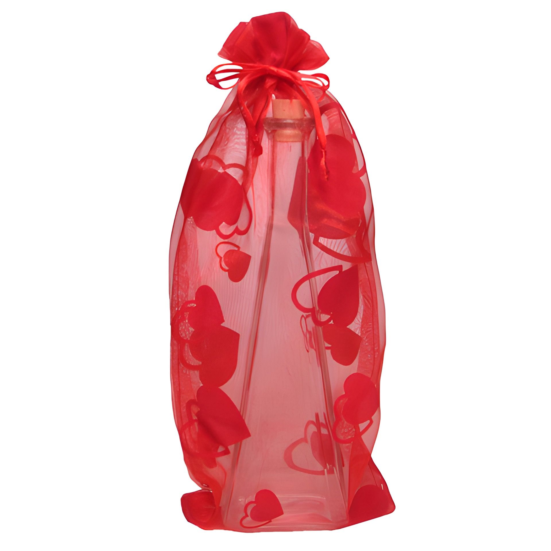 Organzatasche rot mit Herzen, 15 x 32 cm