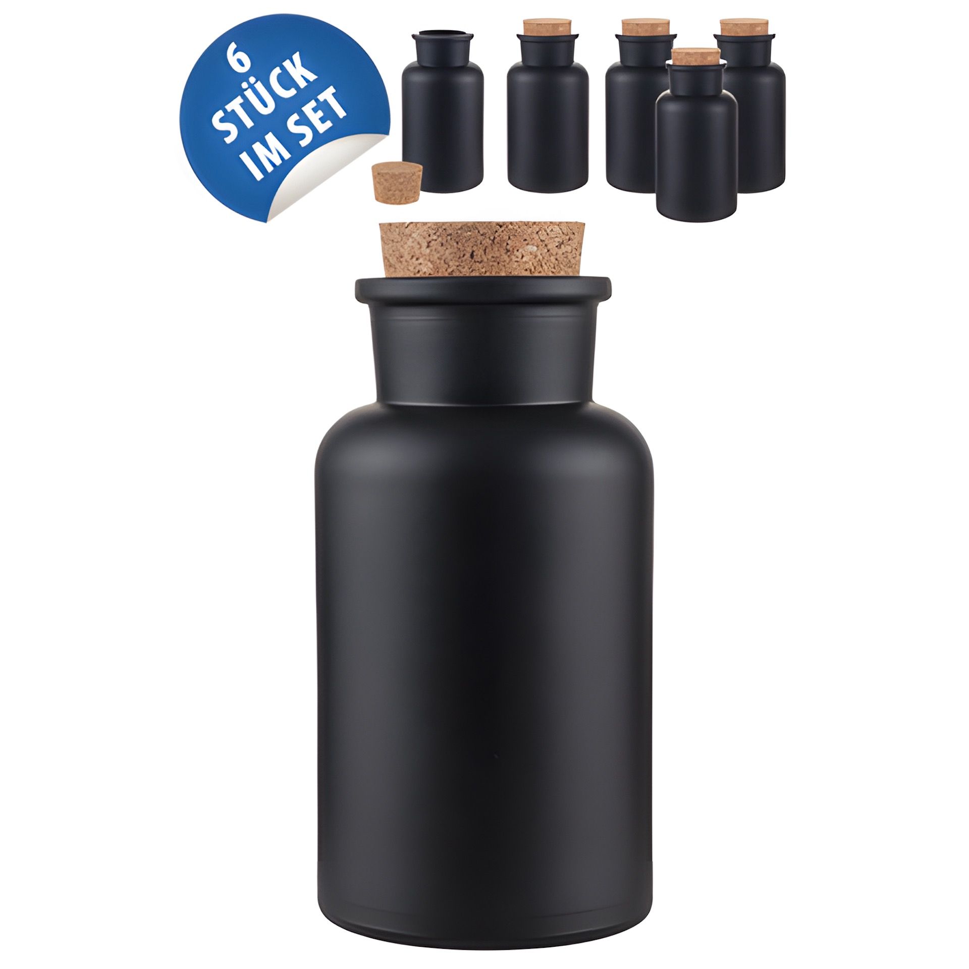 Korkenglas 300 ml schwarz matt beschichtet, 6er Set