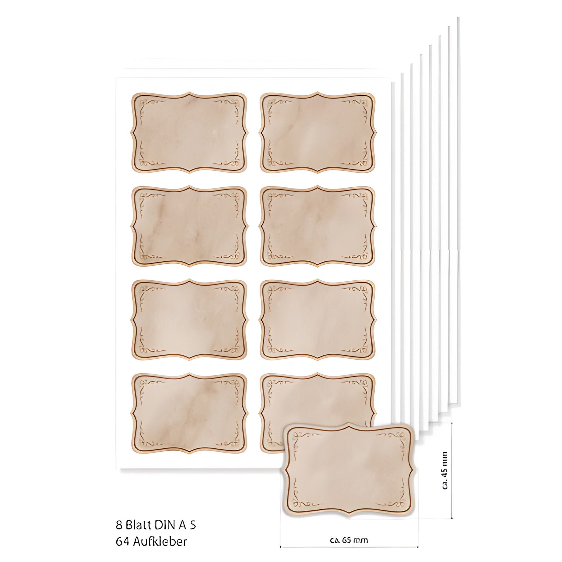 Etiketten 65 x 45 mm 'Marmor Vintage', A5, 64 Stück