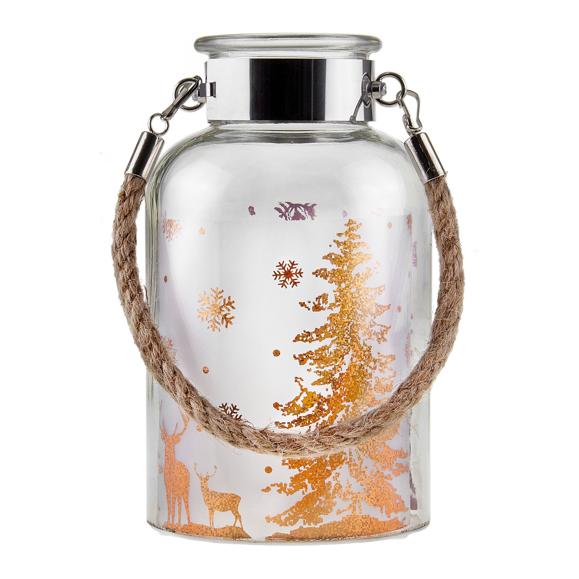 Deko-Glaslampe 'Winterwald' gold mit Effektfolie und 5 LEDs