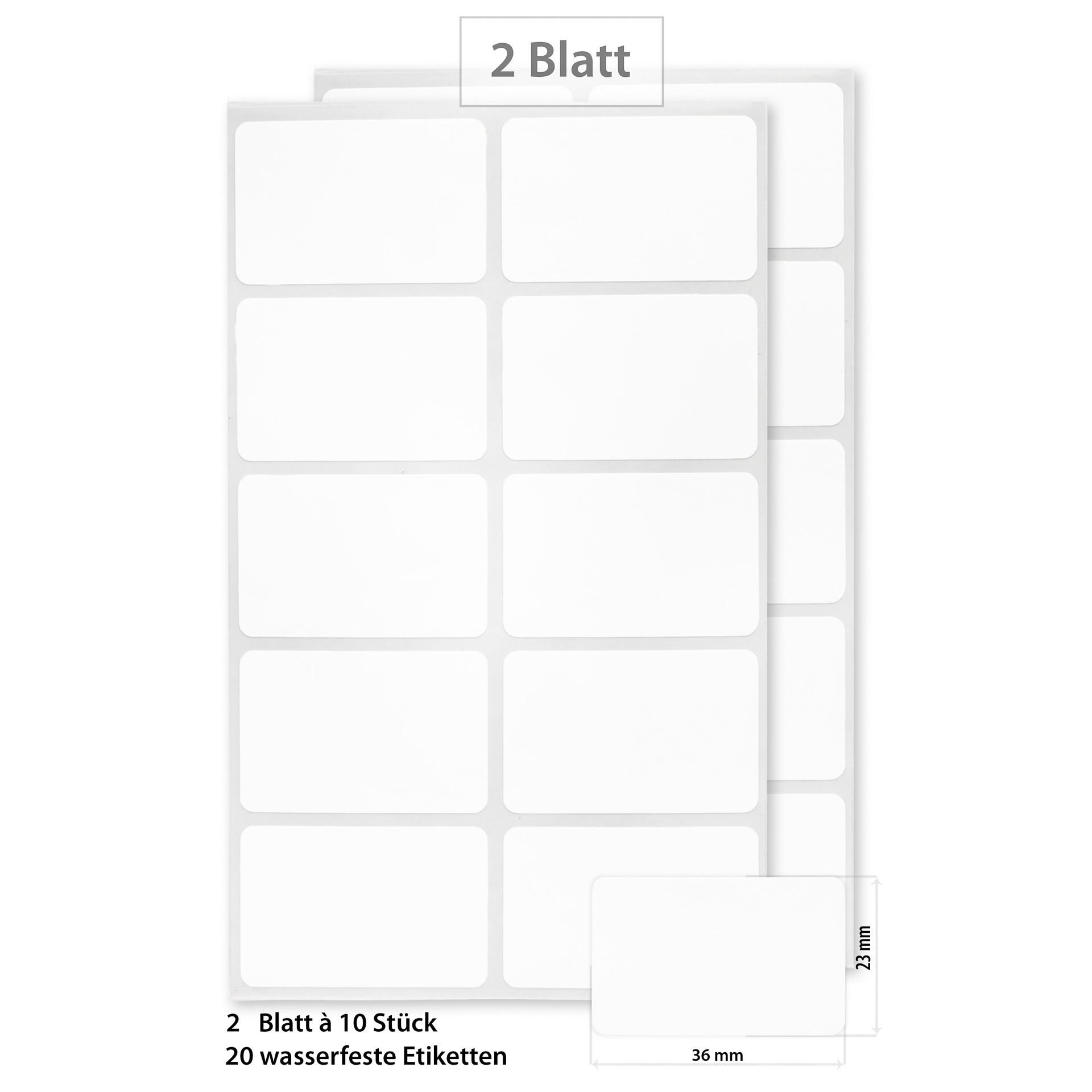 Etiketten 'Weiß 36 x 23 mm', wasserfest, 20 Stück
