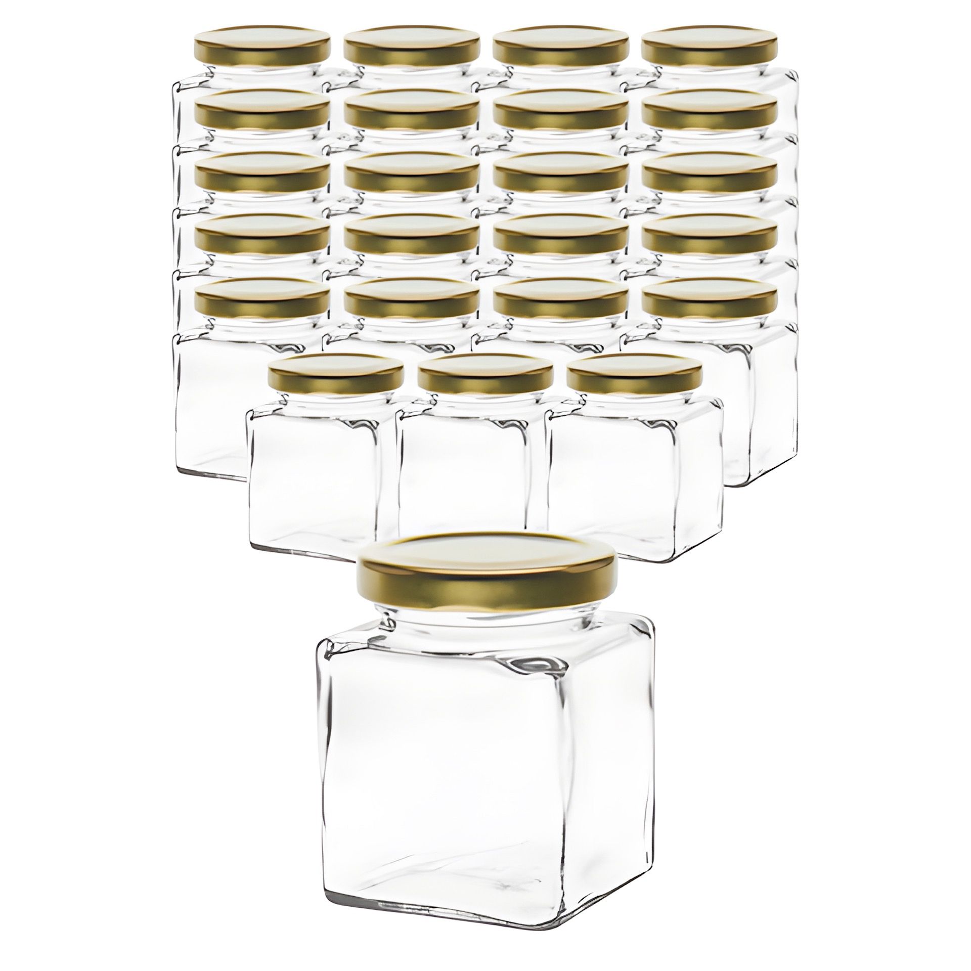 24er Set Quadratglas 212 ml mit Deckel gold